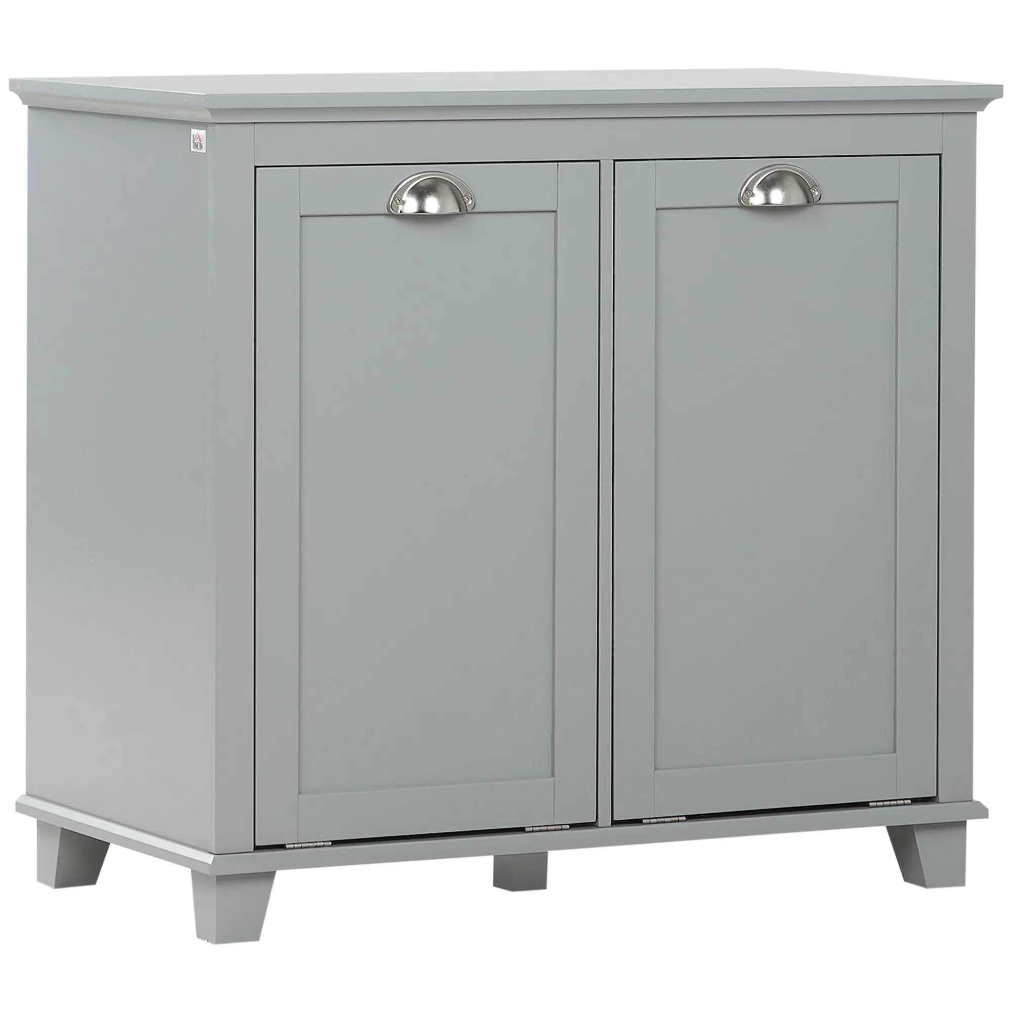 Compact Dual Tilt-Out Laundry Hamper Cabinet, 2-Compartment Storage, Modern Design, Gray