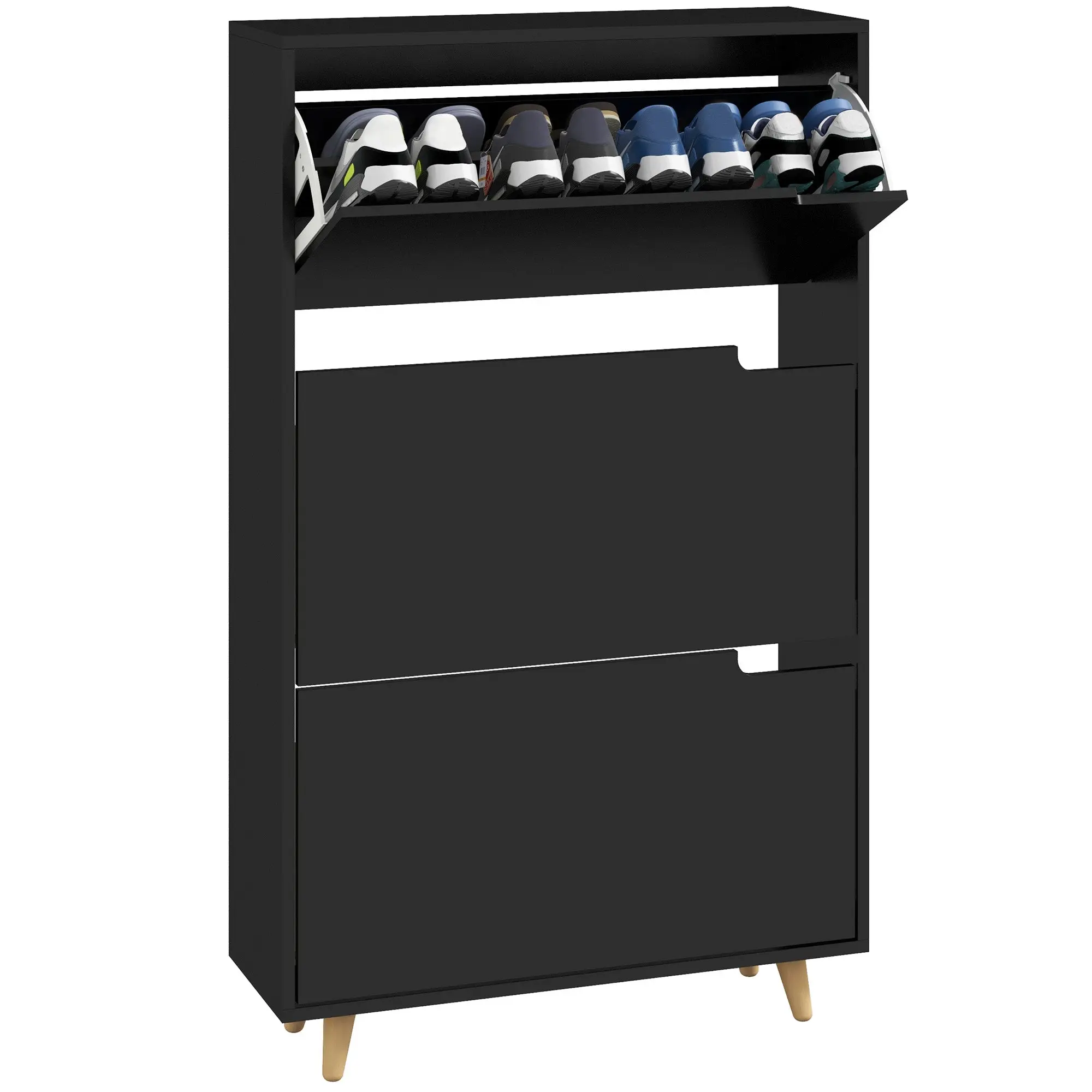 Entryway Slim Shoe Rack Cabinet w/ 3 Flip Drawers & Adjustable Shelves for 18-24 Pairs, Black