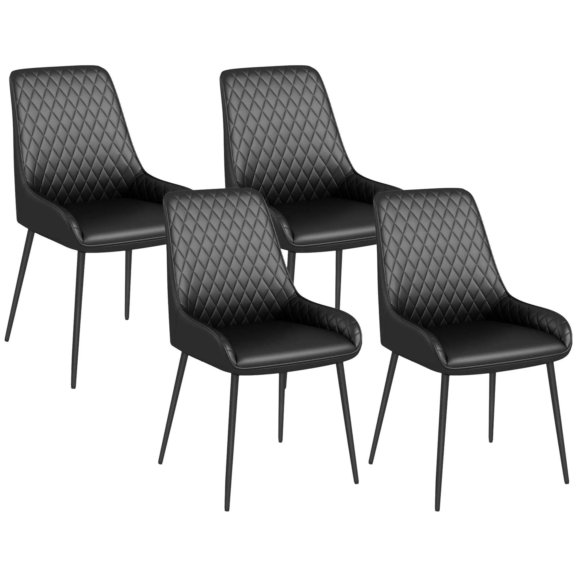 Set of 4 PU Leather Dining Chairs with Tufted Backs & Steel Legs, Black