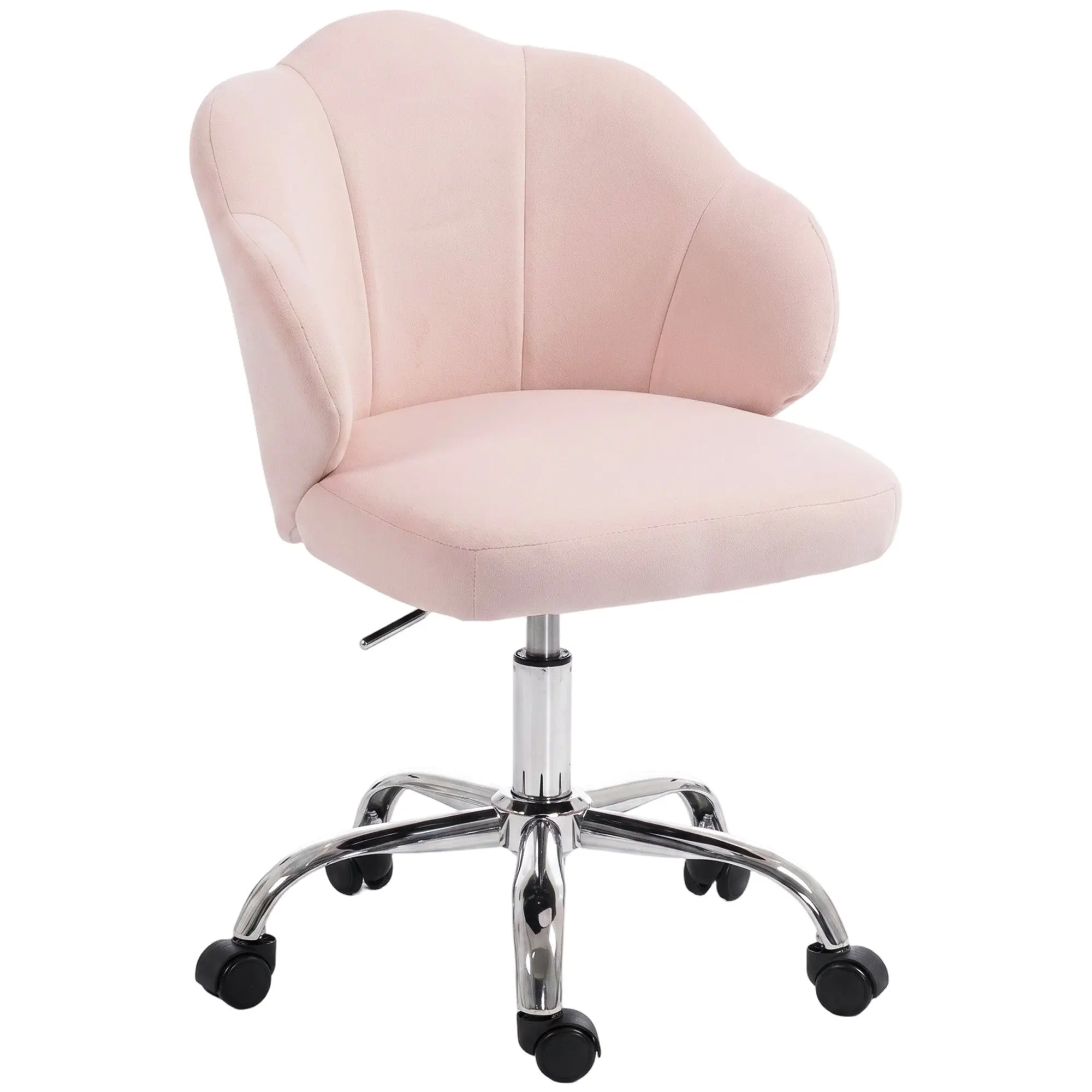 Petal Task Chair with Swivel Wheels and Wide Velvet Seat, Adjustable Height, Rocking, Pink