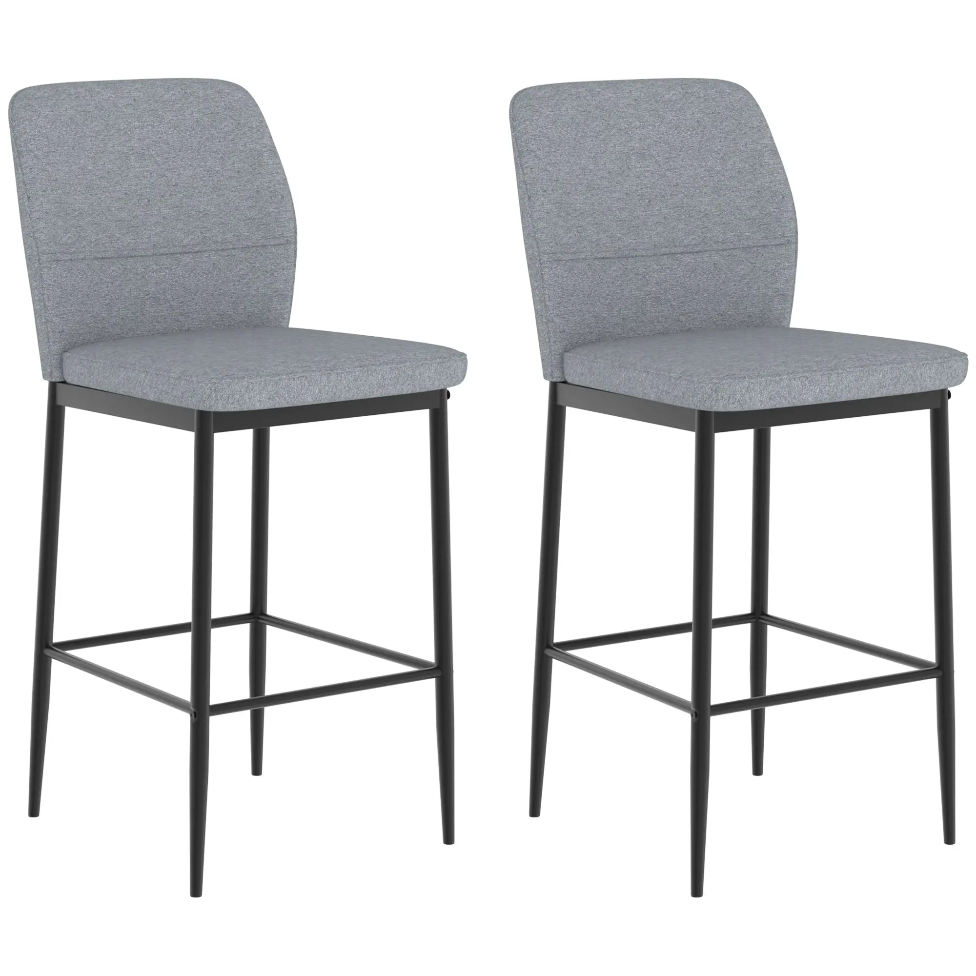 Set of 2 Modern Velvet Bar Stools with Backrest and Footrest for Kitchen, Grey