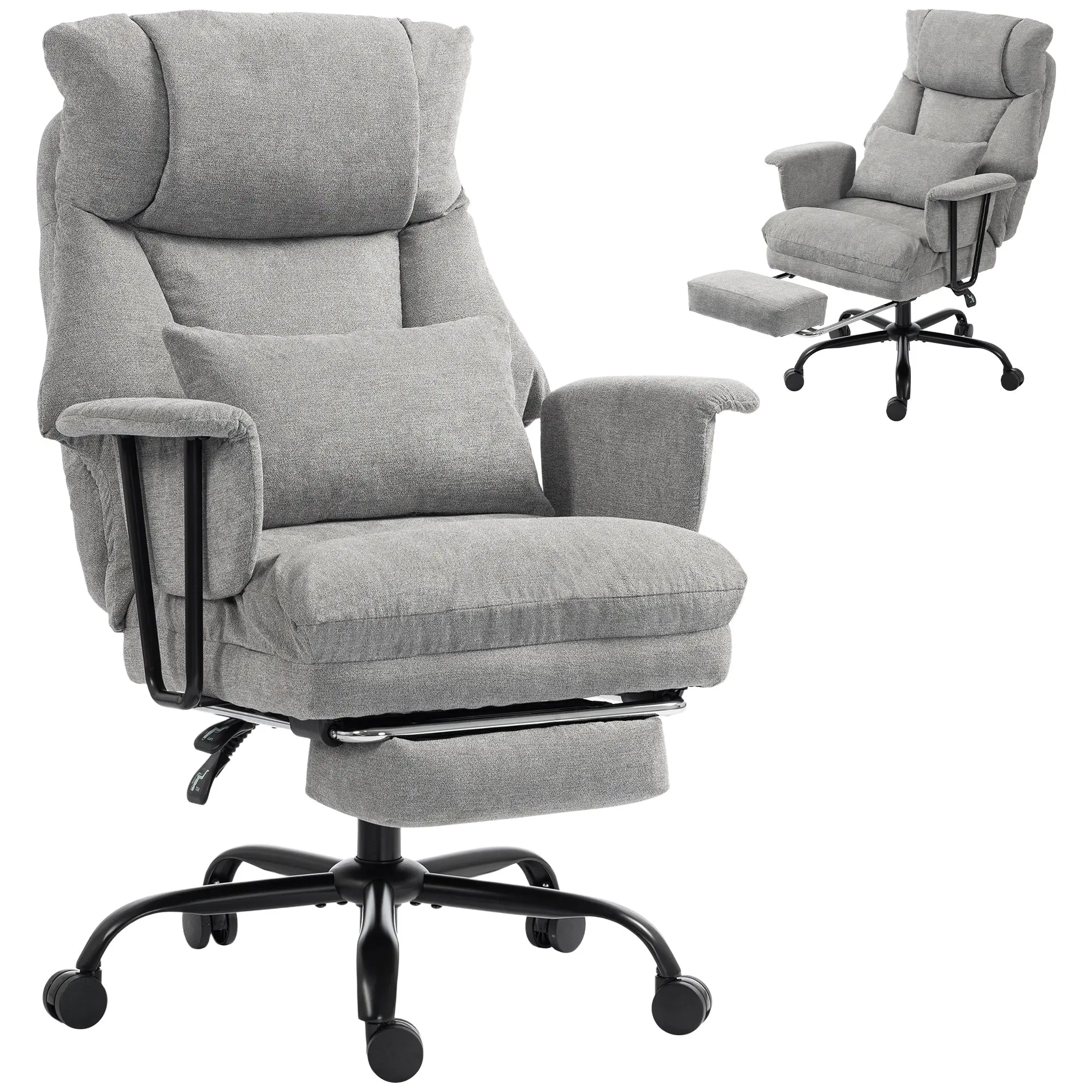 180kg Heavy Duty Linen Office Chair with Lumbar Support & Footrest, Grey
