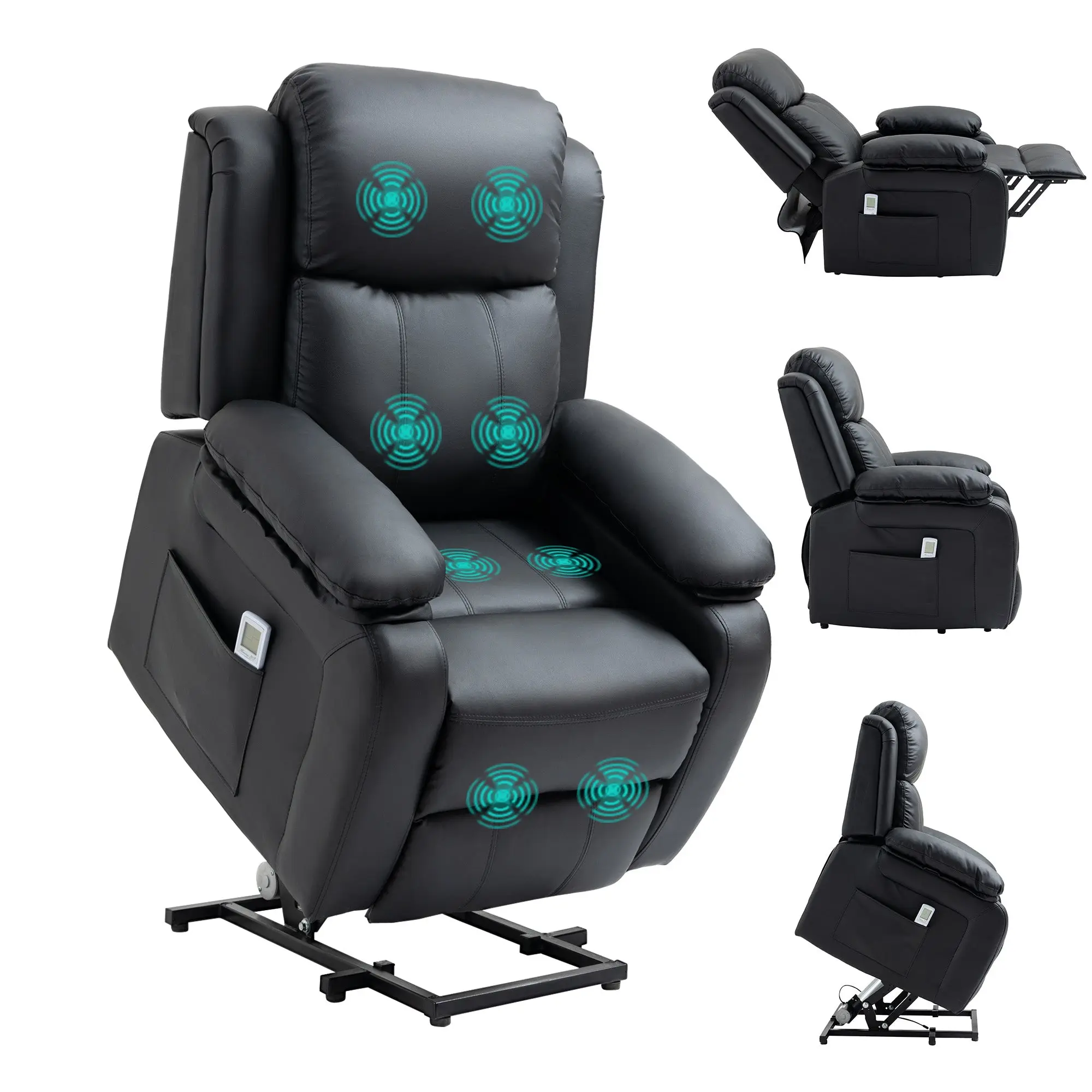 PU Leather Power Lift Chair with Vibration Massage for Elderly, High Back, Black