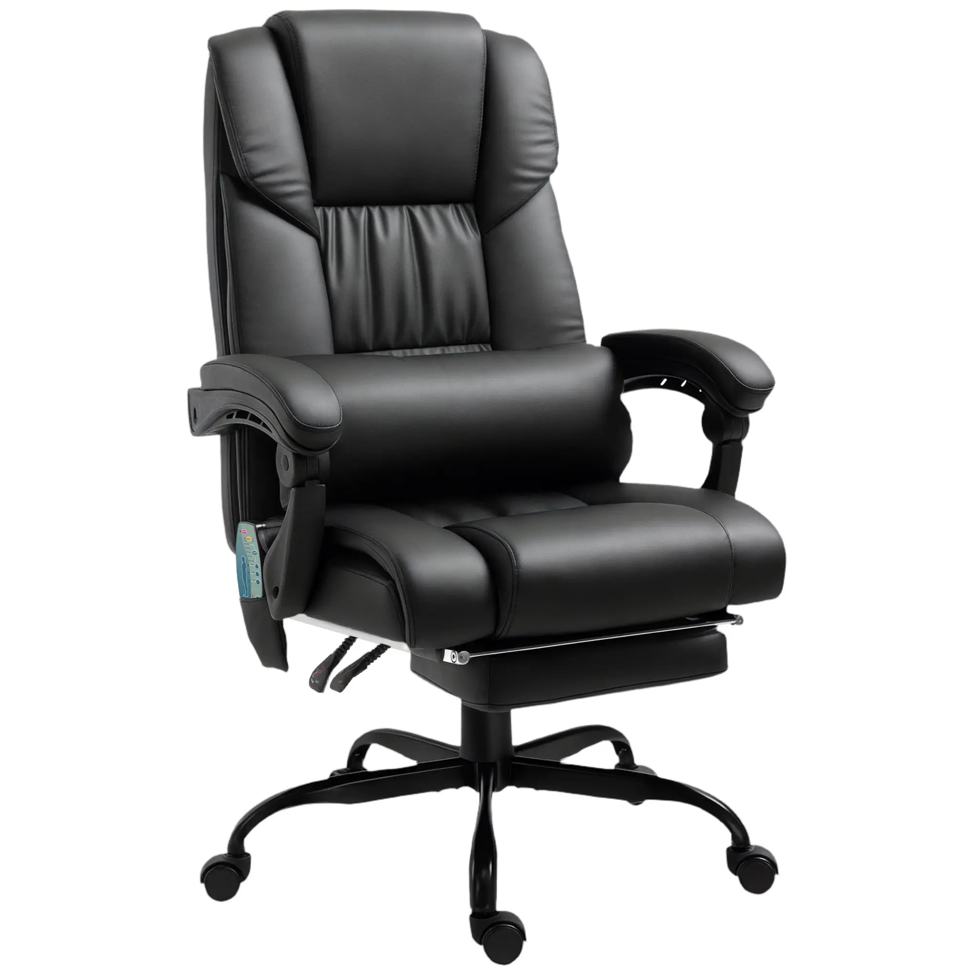 High Back Massage Office Chair with 6 Vibration Points, PU Leather Reclining Computer Chair, Black