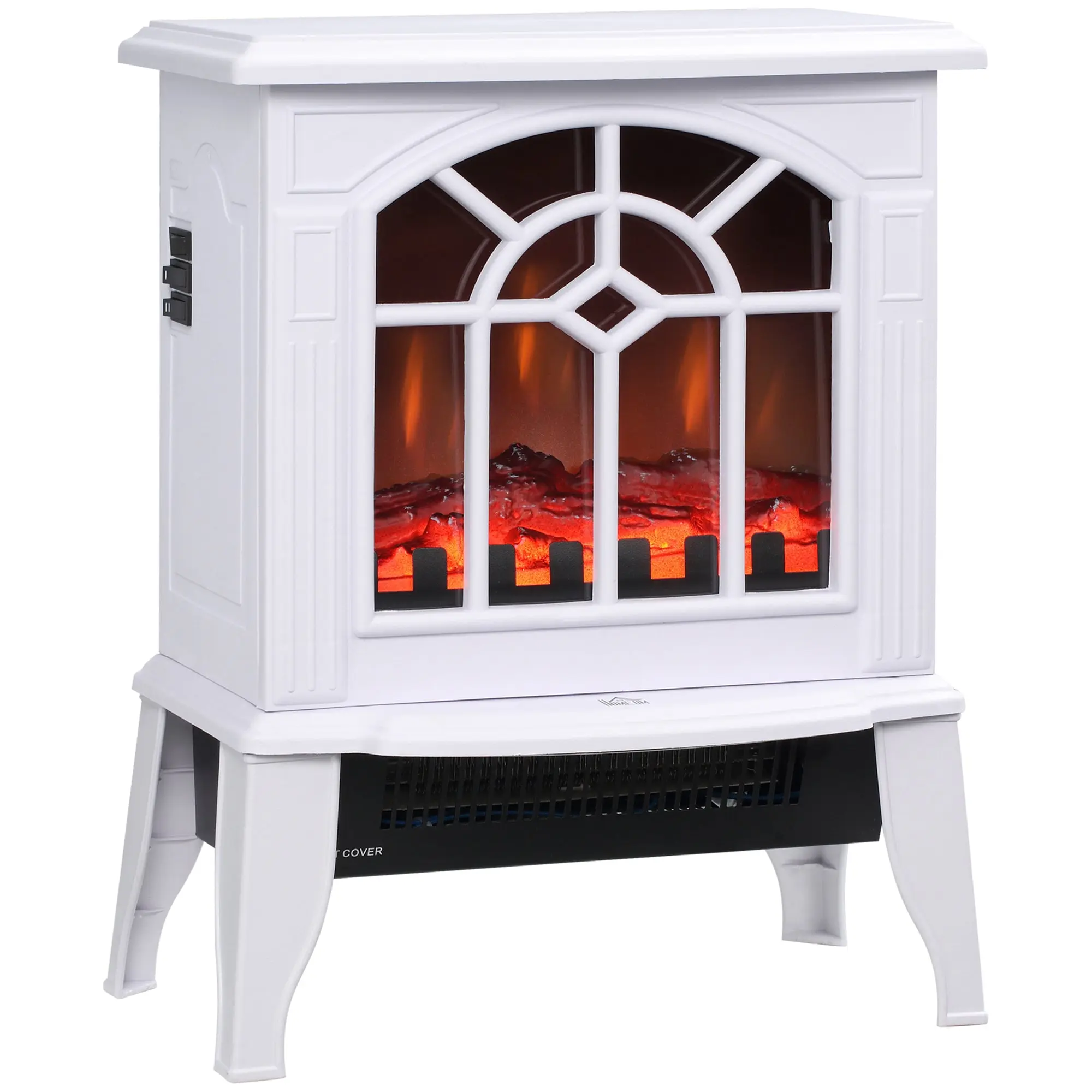 18" Electric Fireplace Heater with Flame Effect & Overheat Protection, 750W/1500W, White