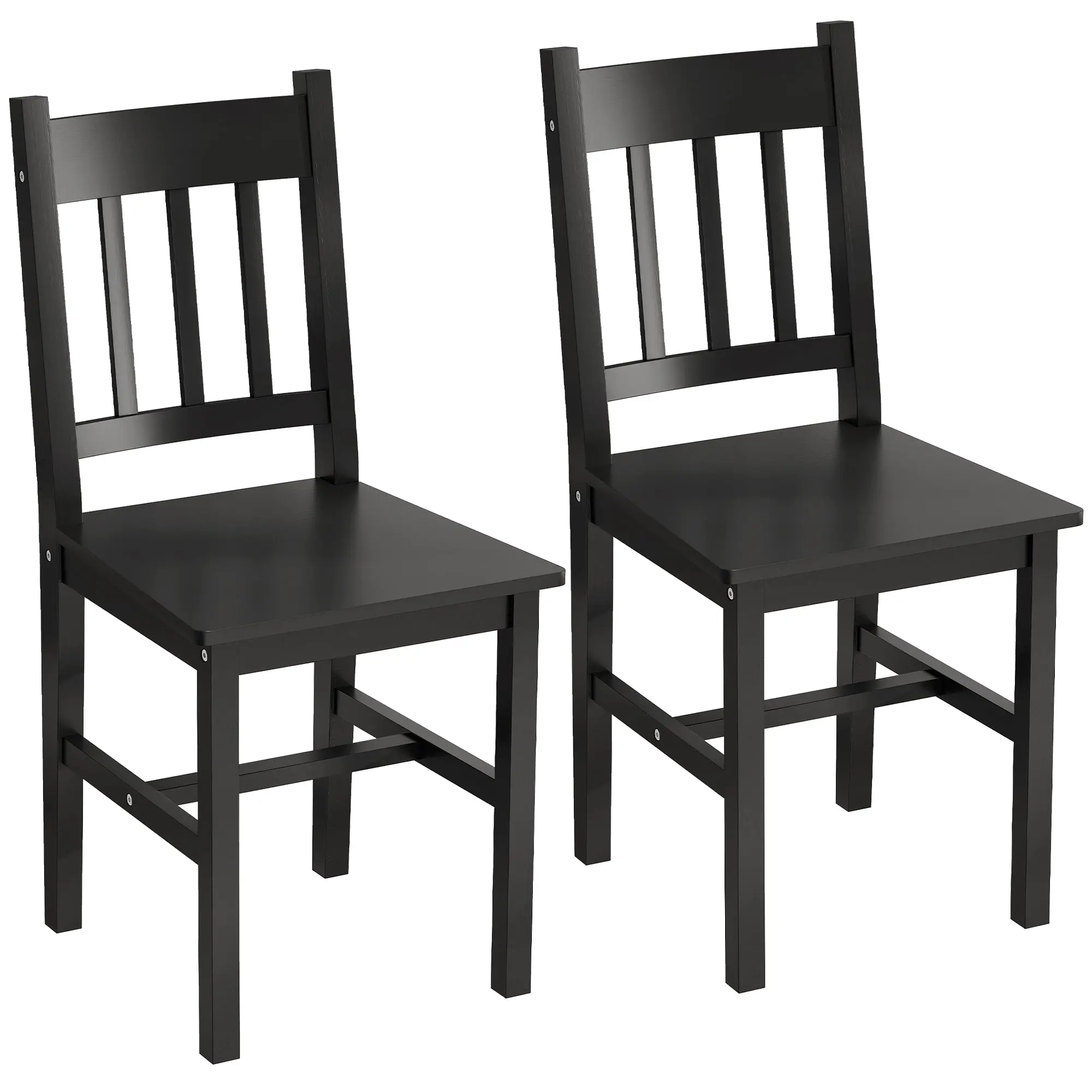 Set of 2 Dining Chairs with Slat Back, Pine Frame for Living & Dining, Black