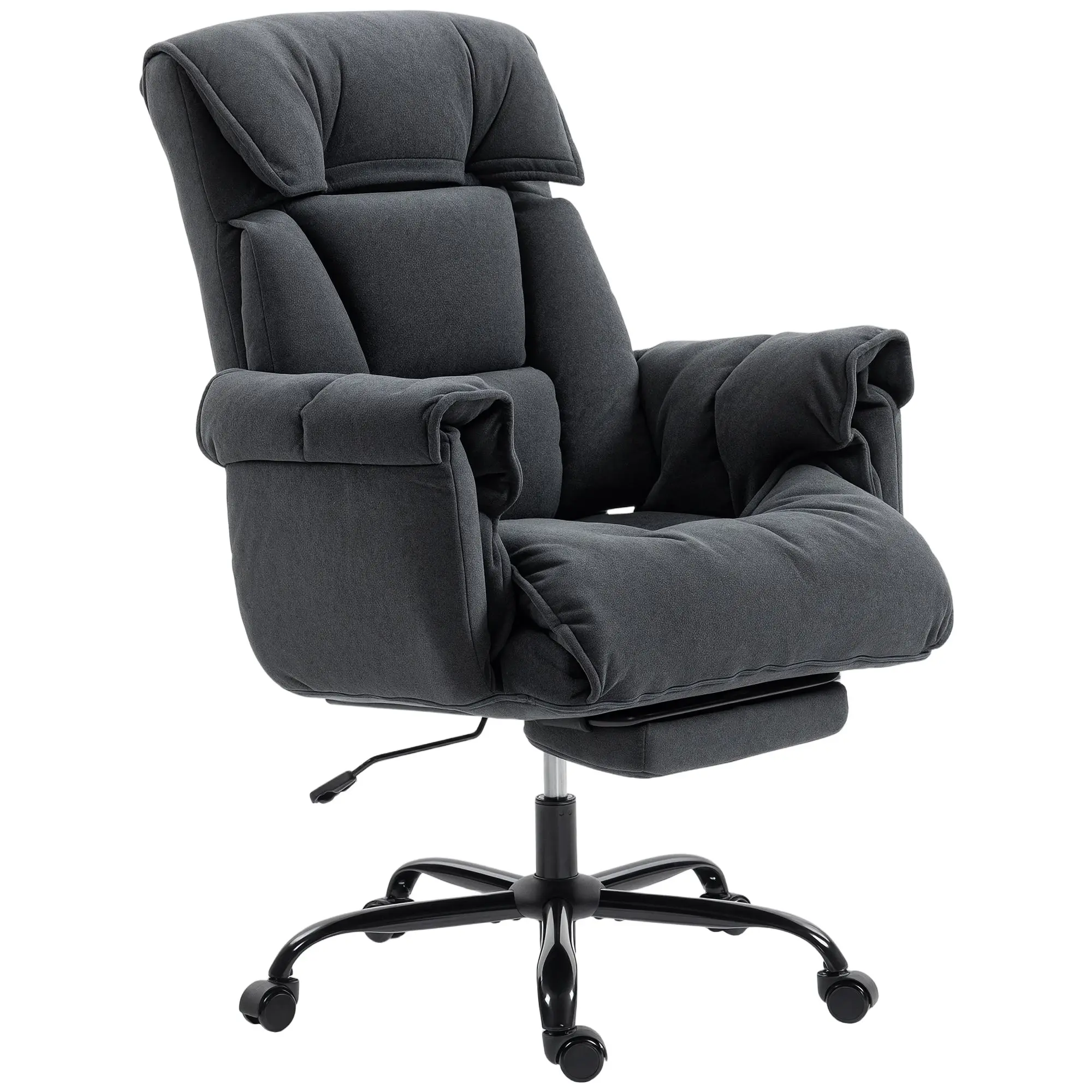 Overstuffed Executive Office Chair with Built-In Footrest and Recline, Gray
