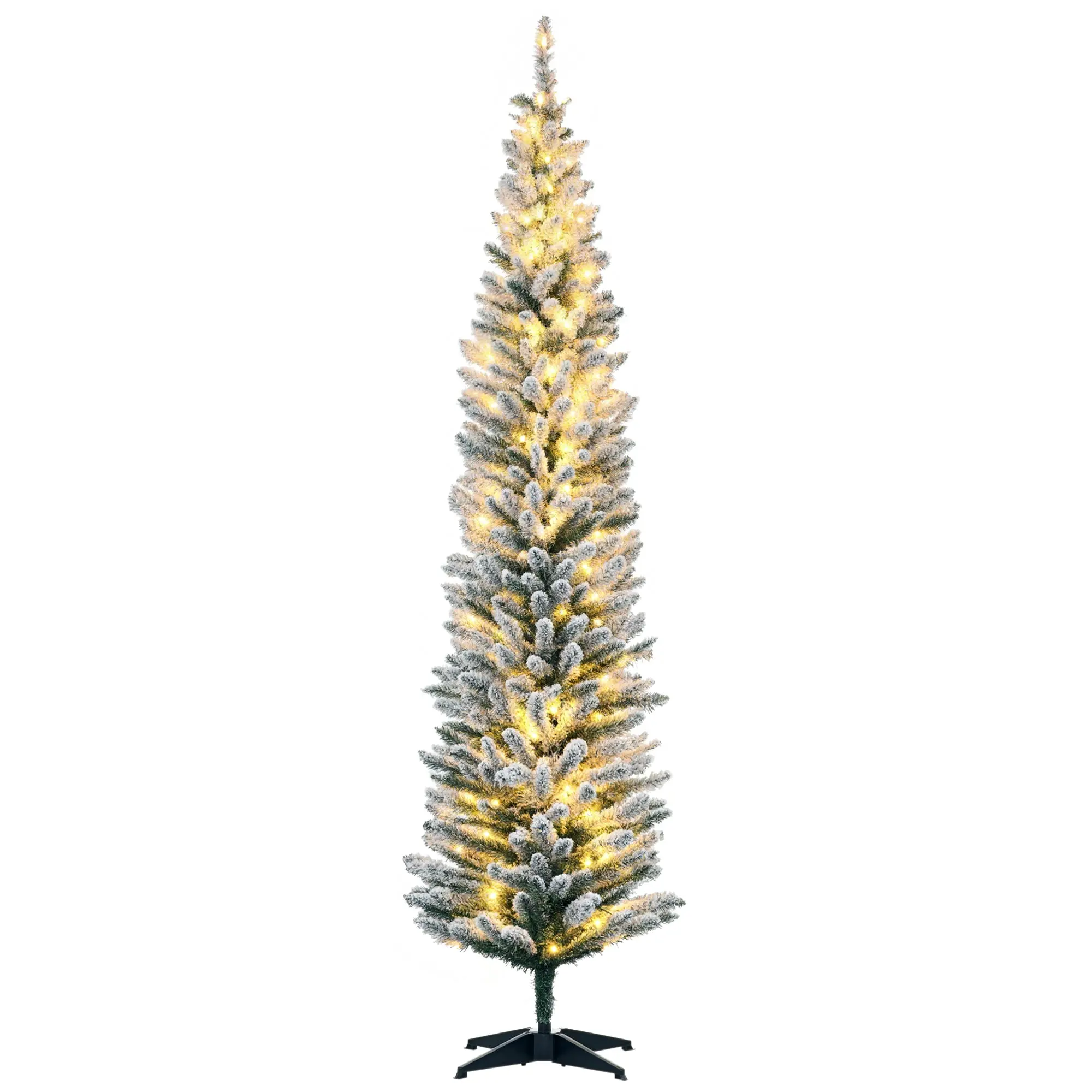 7ft Slim Artificial Pencil Christmas Tree with Realistic Branches & Warm White LEDs, Green