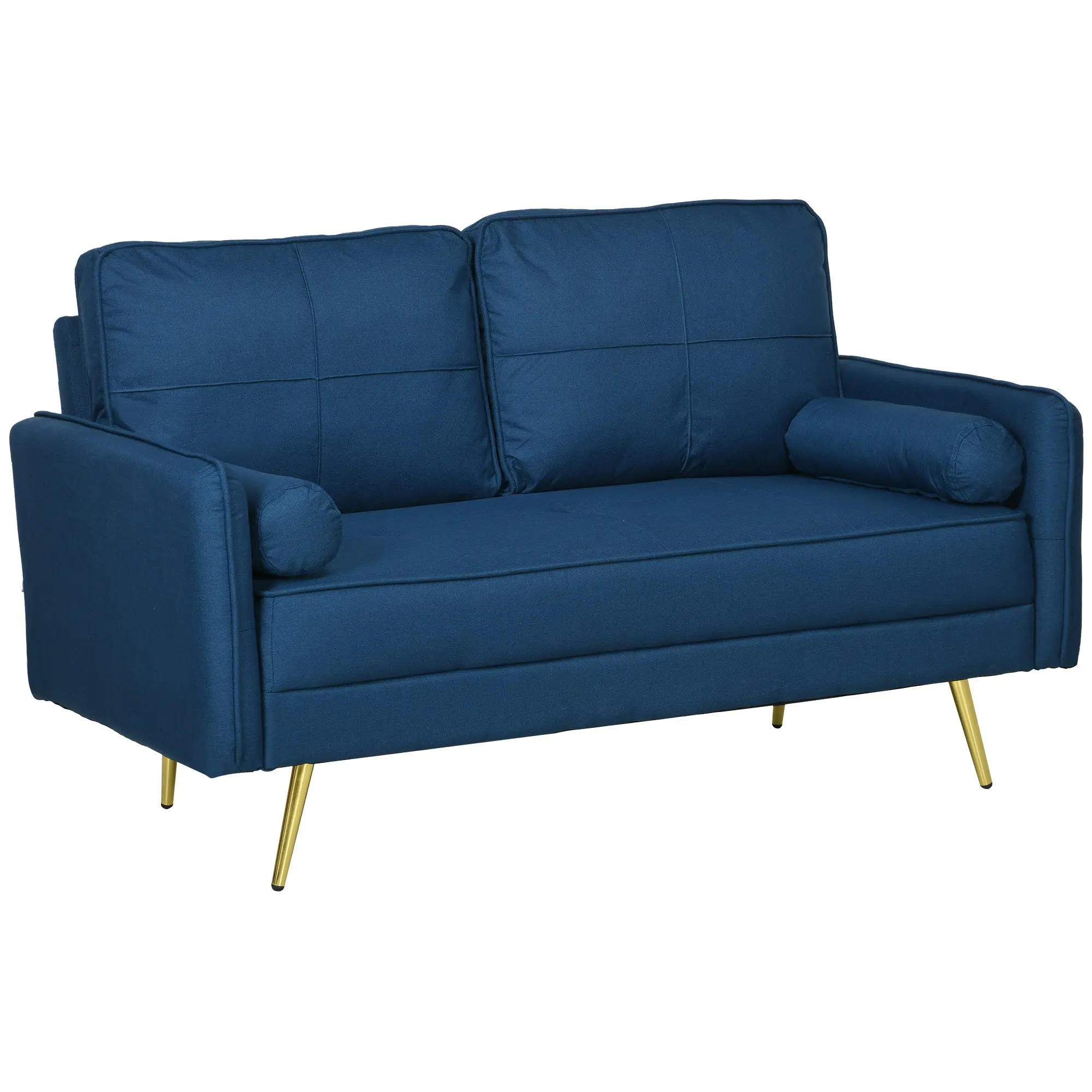 56" Loveseat with Solid Wood Frame Steel Legs Back Cushions, Blue