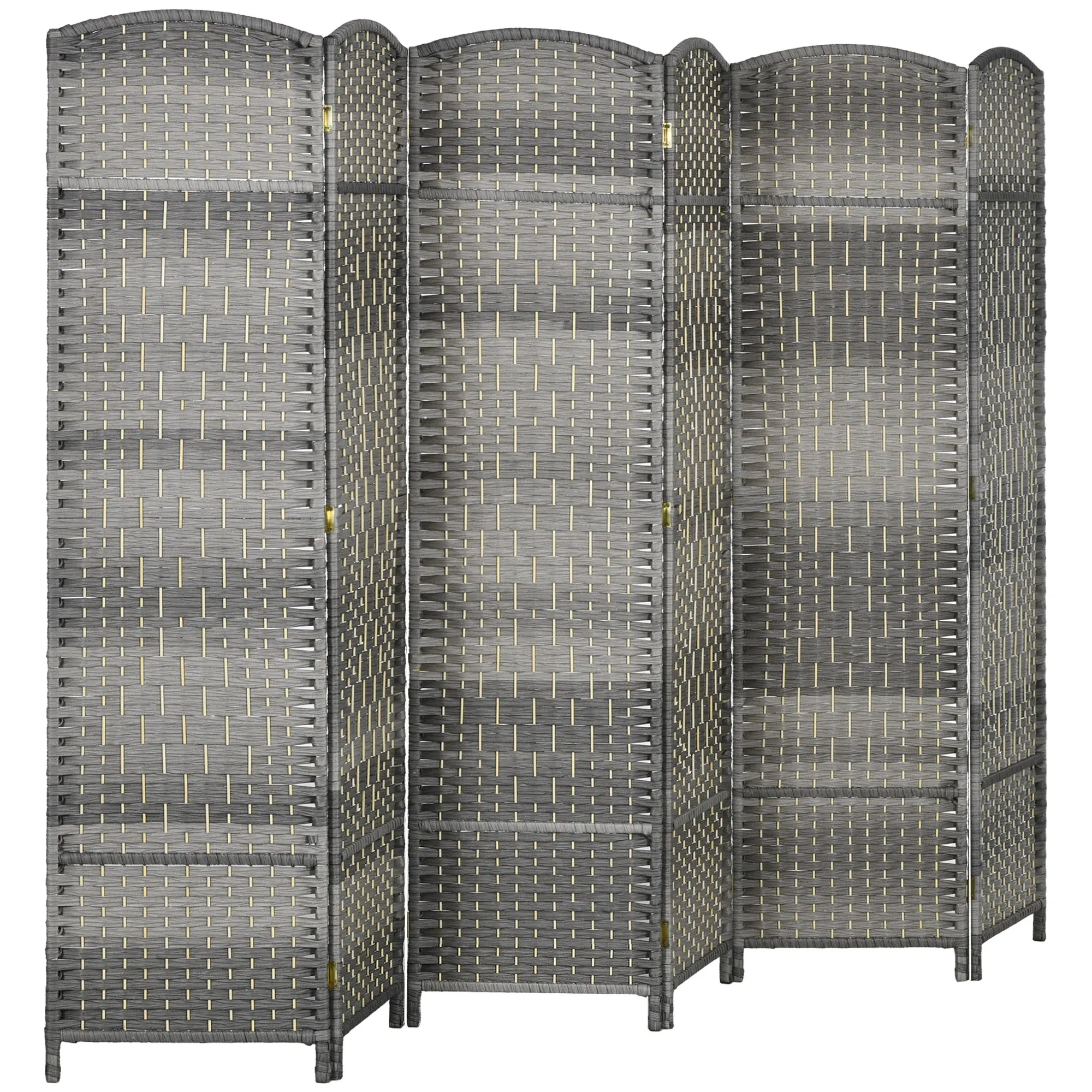6 Panel 6' Tall Privacy Screen Freestanding Wood Partition, Gray