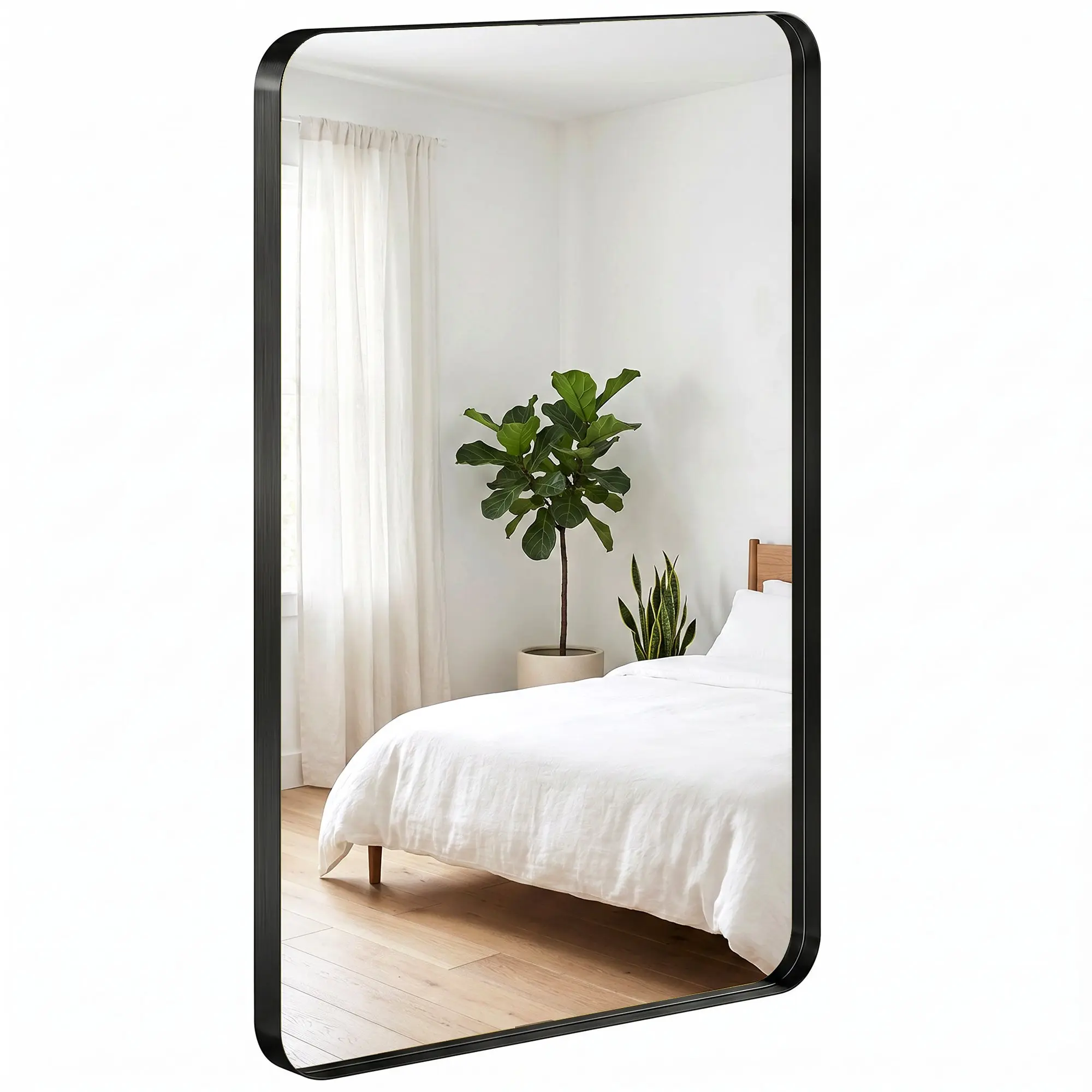 90 x 60 cm Rectangular Wall Mirror with Aluminum Frame and Tempered Glass, Black
