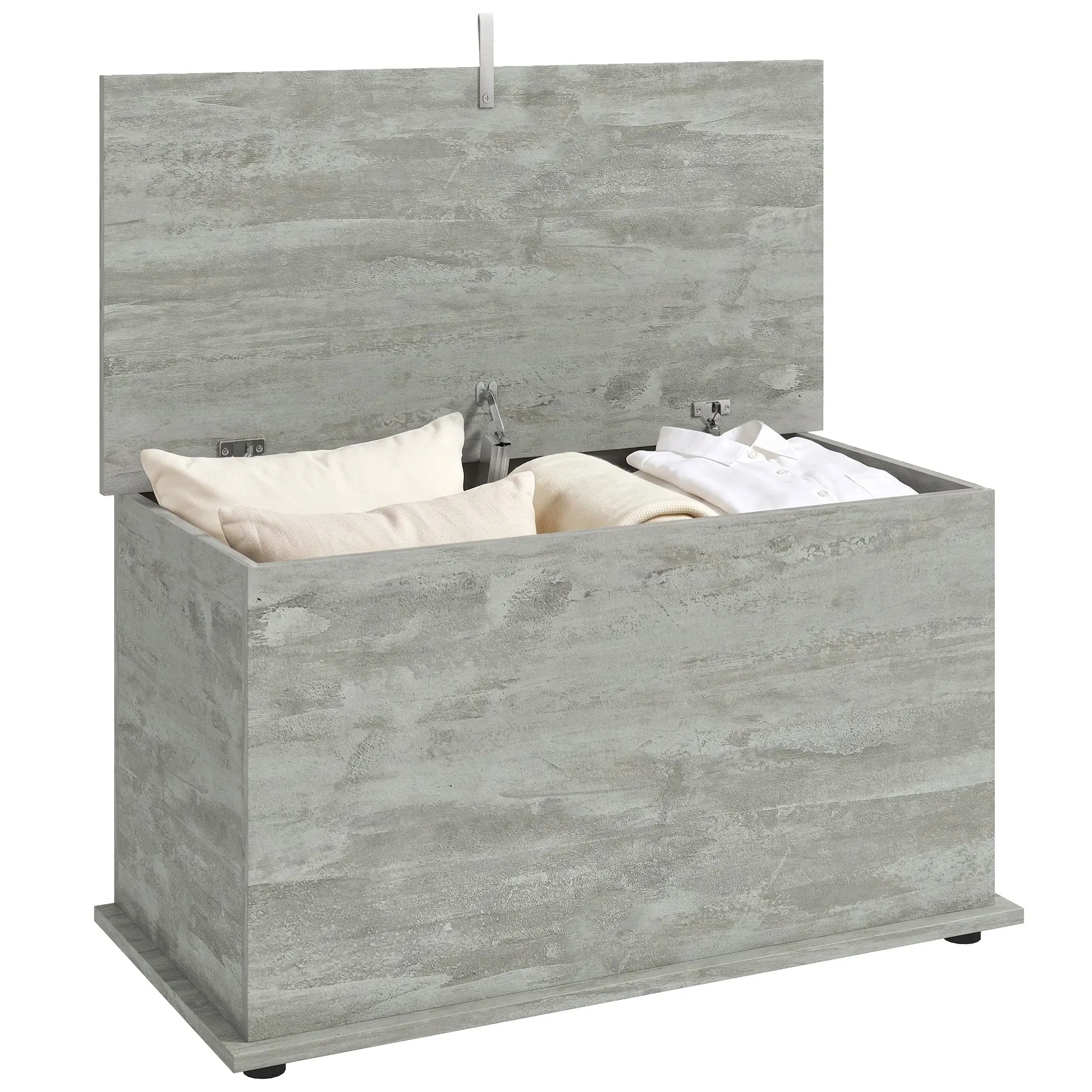 102L Storage Chest with Safety Hinged Lid for Bedroom, 80 x 40 x 45cm Grey