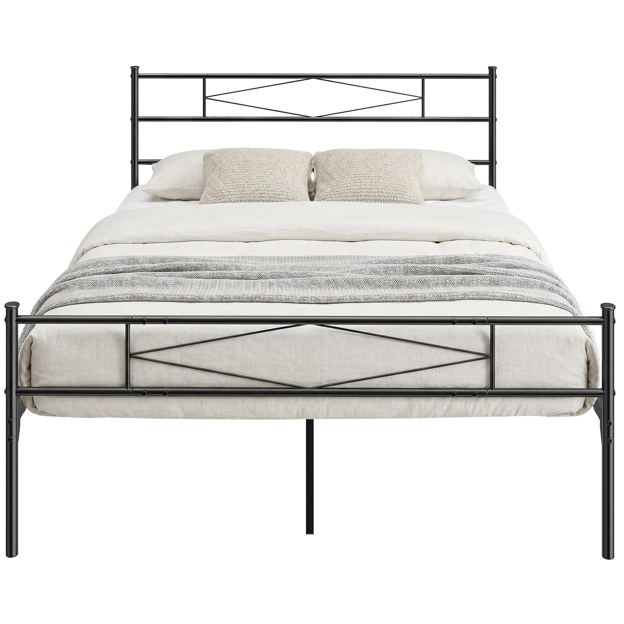 5ft King Metal Platform Bed Frame with Headboard & Footboard, 32 cm Underbed Storage, Steel Slat Support, Noise-Free, Black