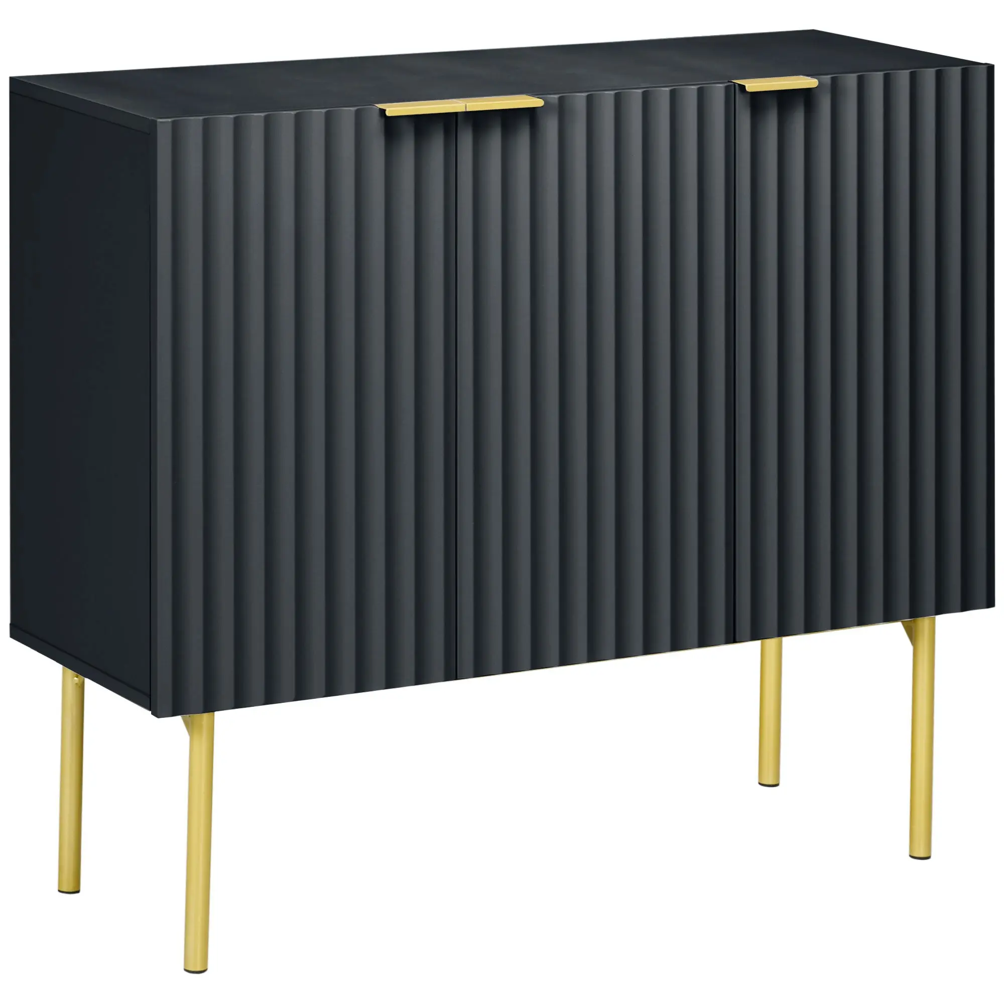 Accent Sideboard Storage Cabinet w/ Gold Legs, Soft Close & Adjustable Shelves, Black