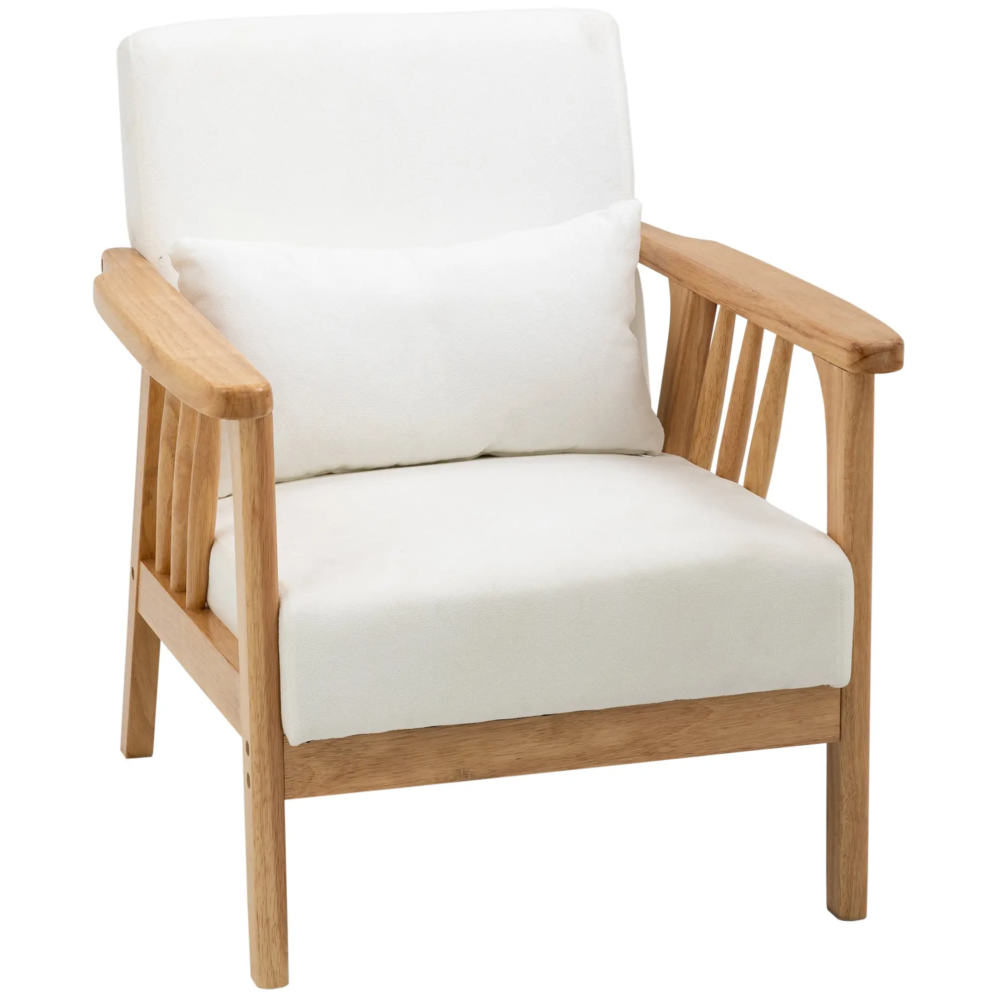 Upholstered Accent Chair with Throw Pillow & Wood Legs, Cream White