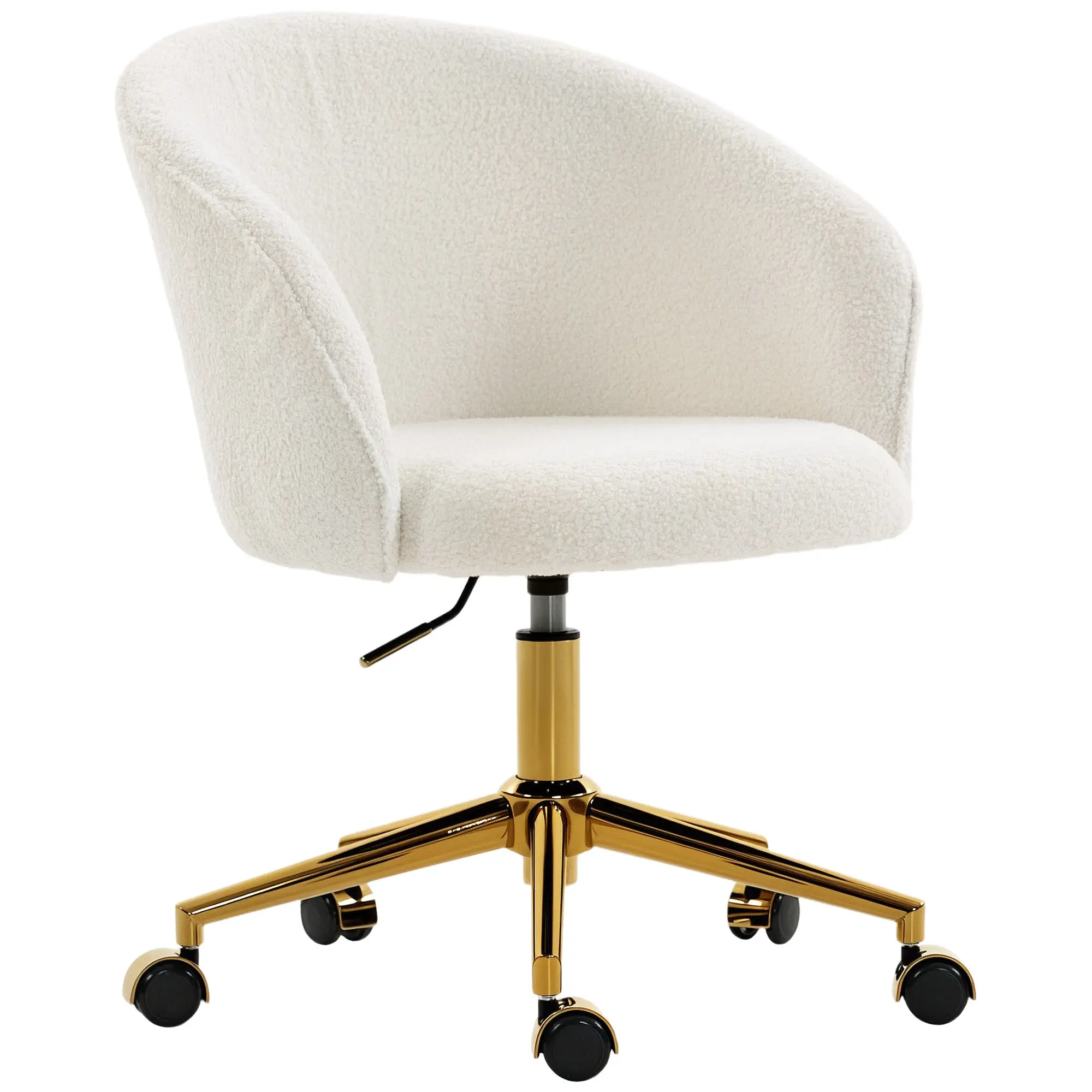 Teddy Fleece Upholstered Vanity Desk Chair with Adjustable Height, Rolling Wheels, Cream White