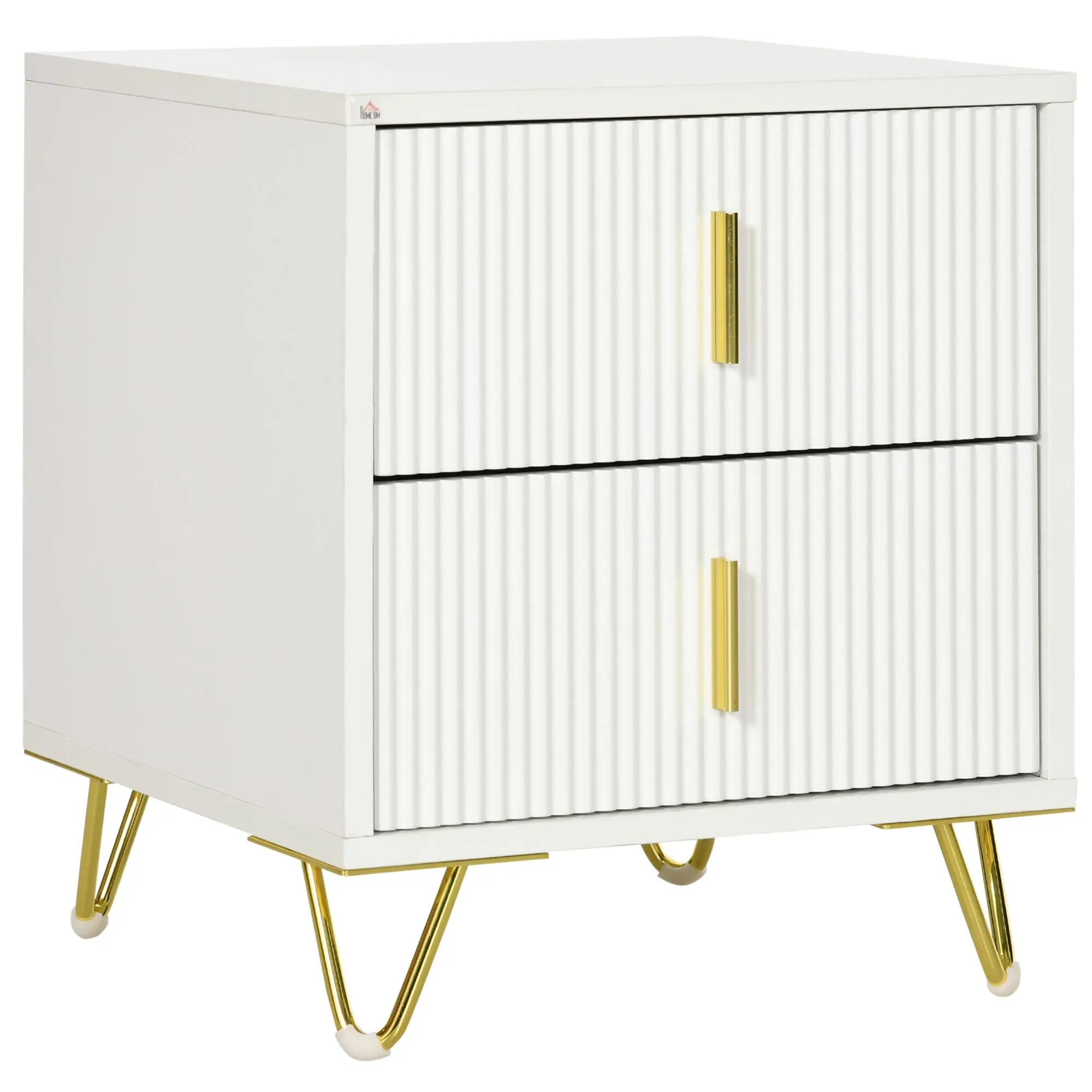Nightstand, Bedside Table with 2 Drawers, Side End Table with Metal Legs for Bedroom, White