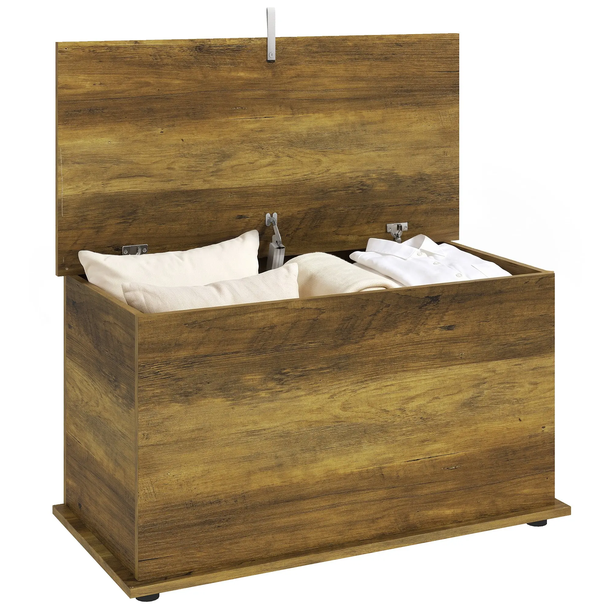 Large 102L Storage Chest with Safety Lid, Bed-end Bench 80 x 40 x 45cm Brown