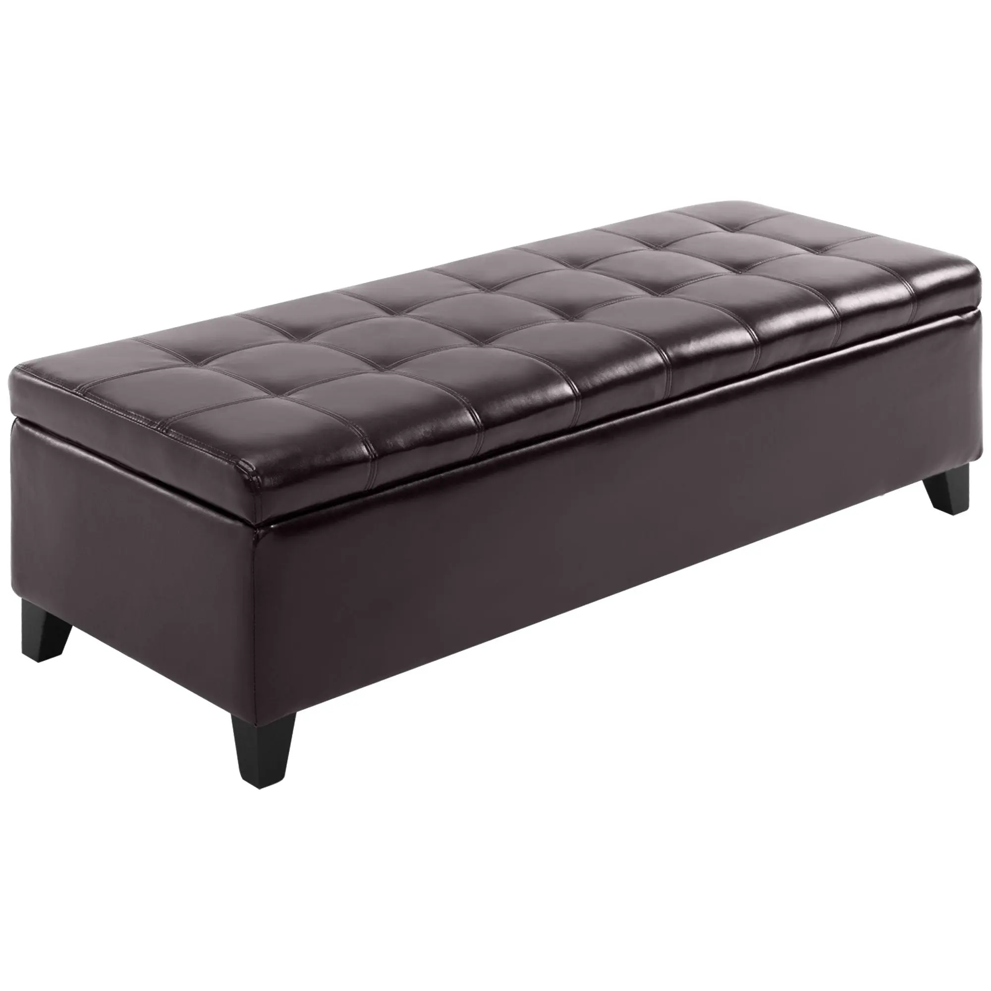 Storage Ottoman Bench, Foot Rest with Solid Wood Legs, End of Bed Bench, 51 Inches PU Leather Storage Chest for Living Room, Bedroom, Entryway, Brown