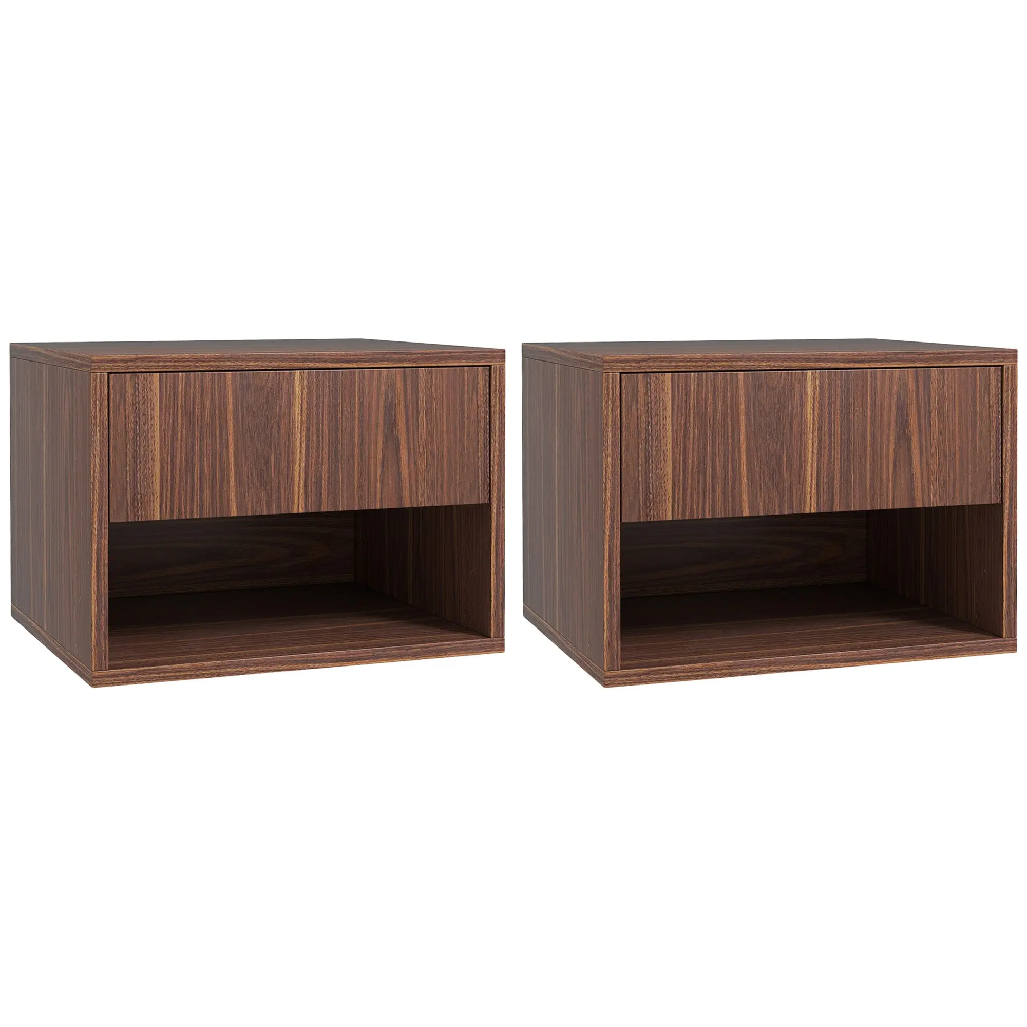 Floating Nightstand Set of 2, Wall Mounted Bedside Table with Drawer for Bedroom, Brown