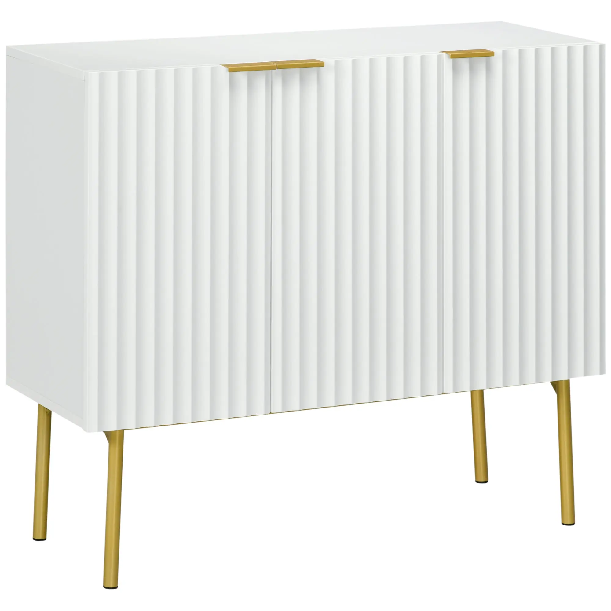 Accent Sideboard Storage Cabinet w/ Gold Legs, Soft Close & Adjustable Shelves, White