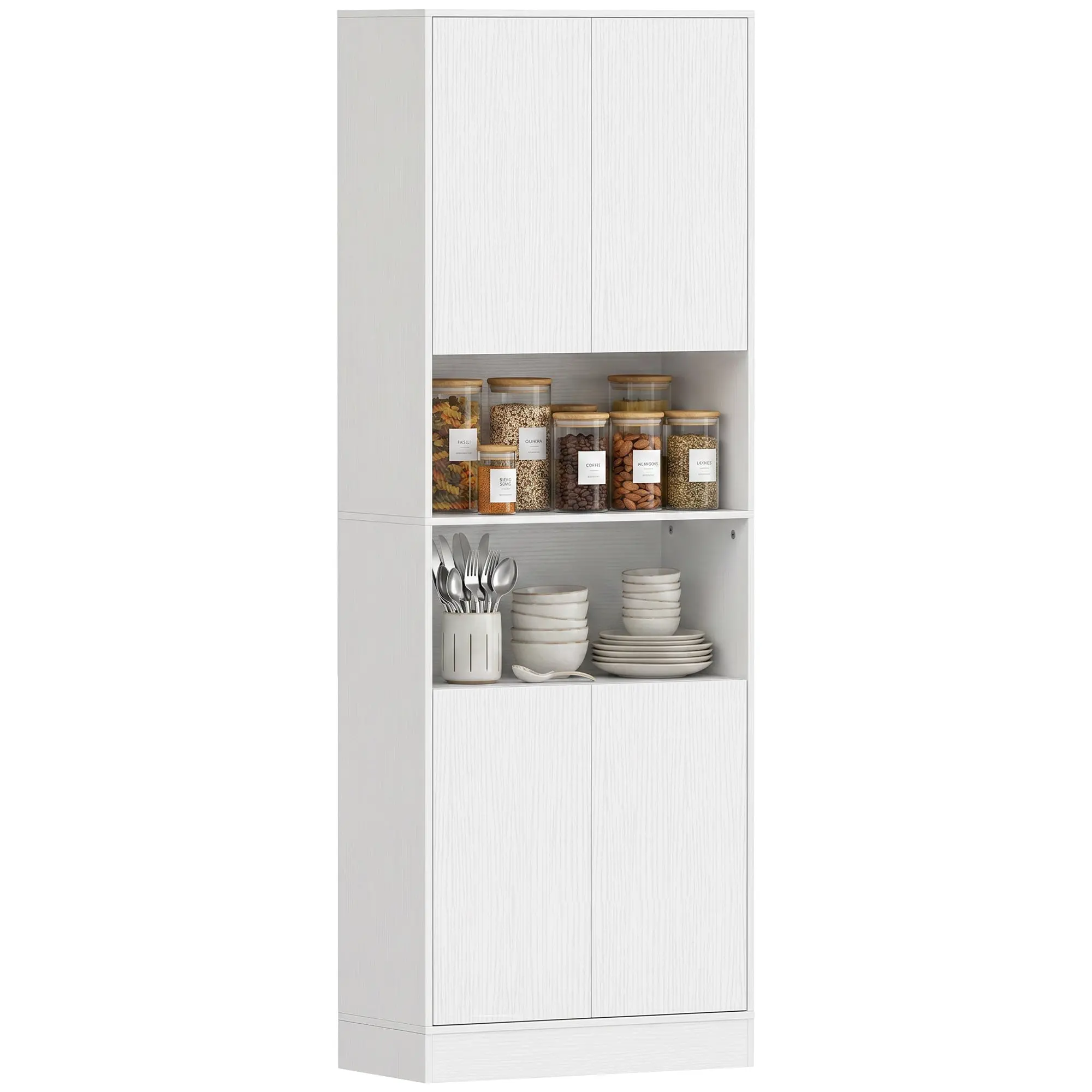 170 cm Pantry Cabinet with Soft-Close Hinges, 2 Doors, Adjustable Shelves, White