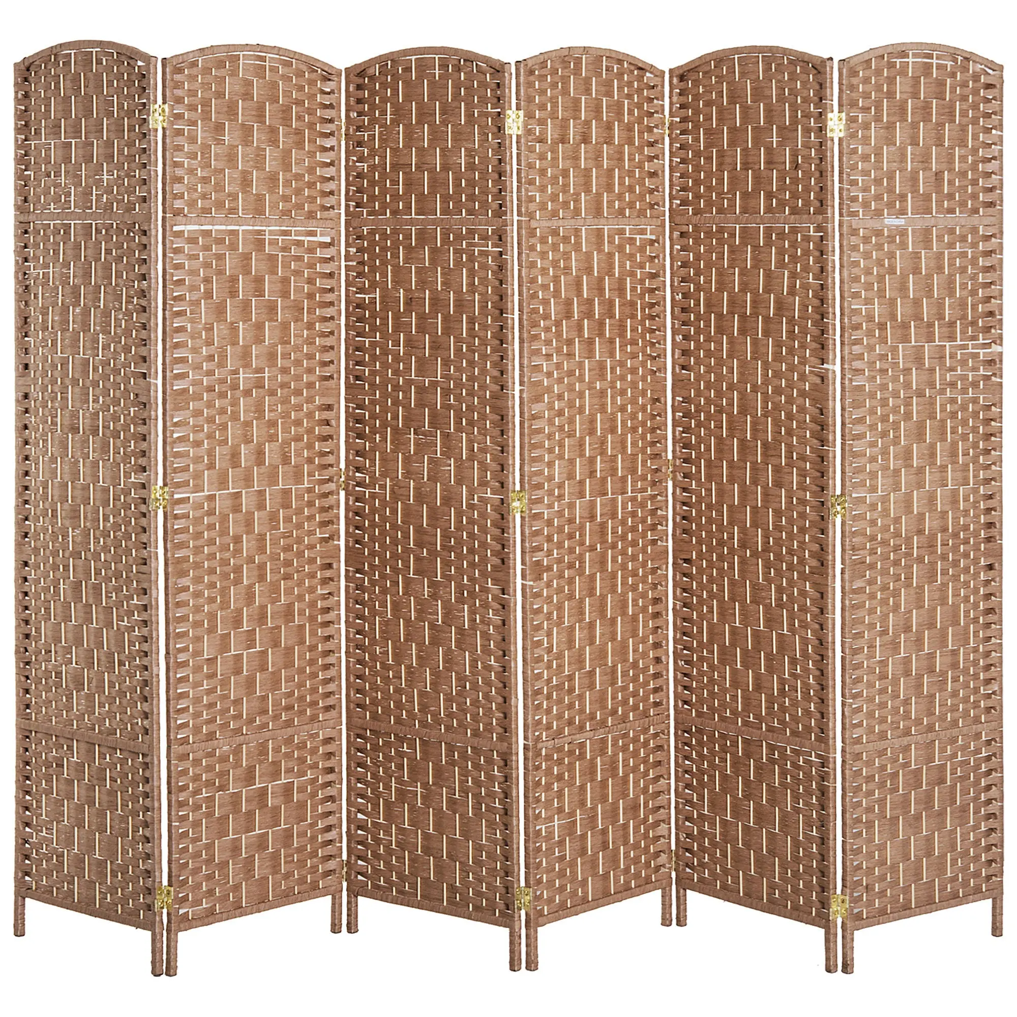 6 Panels Folding Room Divider, 6 ft Tall Portable Privacy Screen with Handwoven Design, Natural