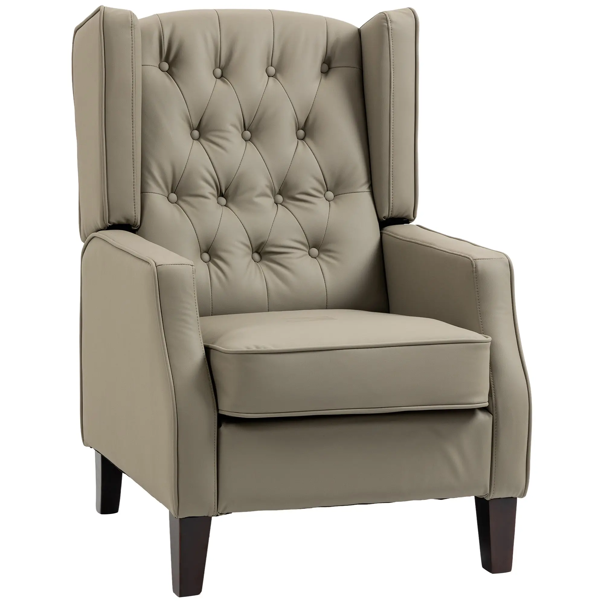 Faux Leather Wingback Accent Chair with Button Tufting Thick Padding, Khaki