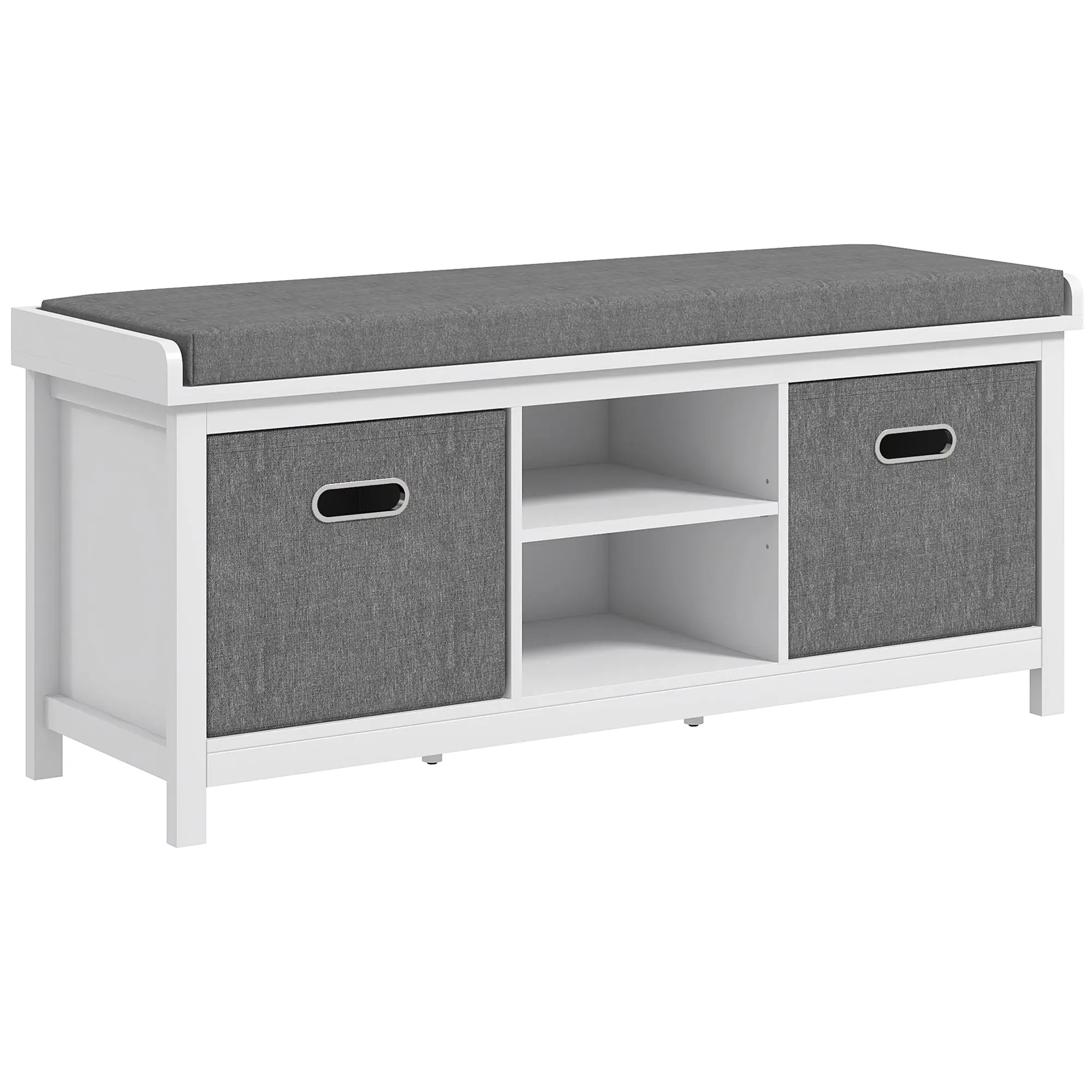 Shoe Storage Bench w/ Cushioned Seat, 2 Drawers and Adjustable Shelf, White