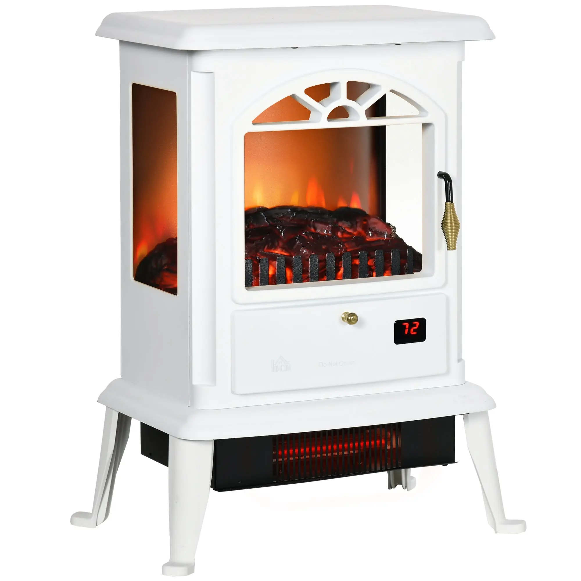 23" Electric Fireplace Heater with Flame Effect, Adjustable Temp, 1000W/1500W, White