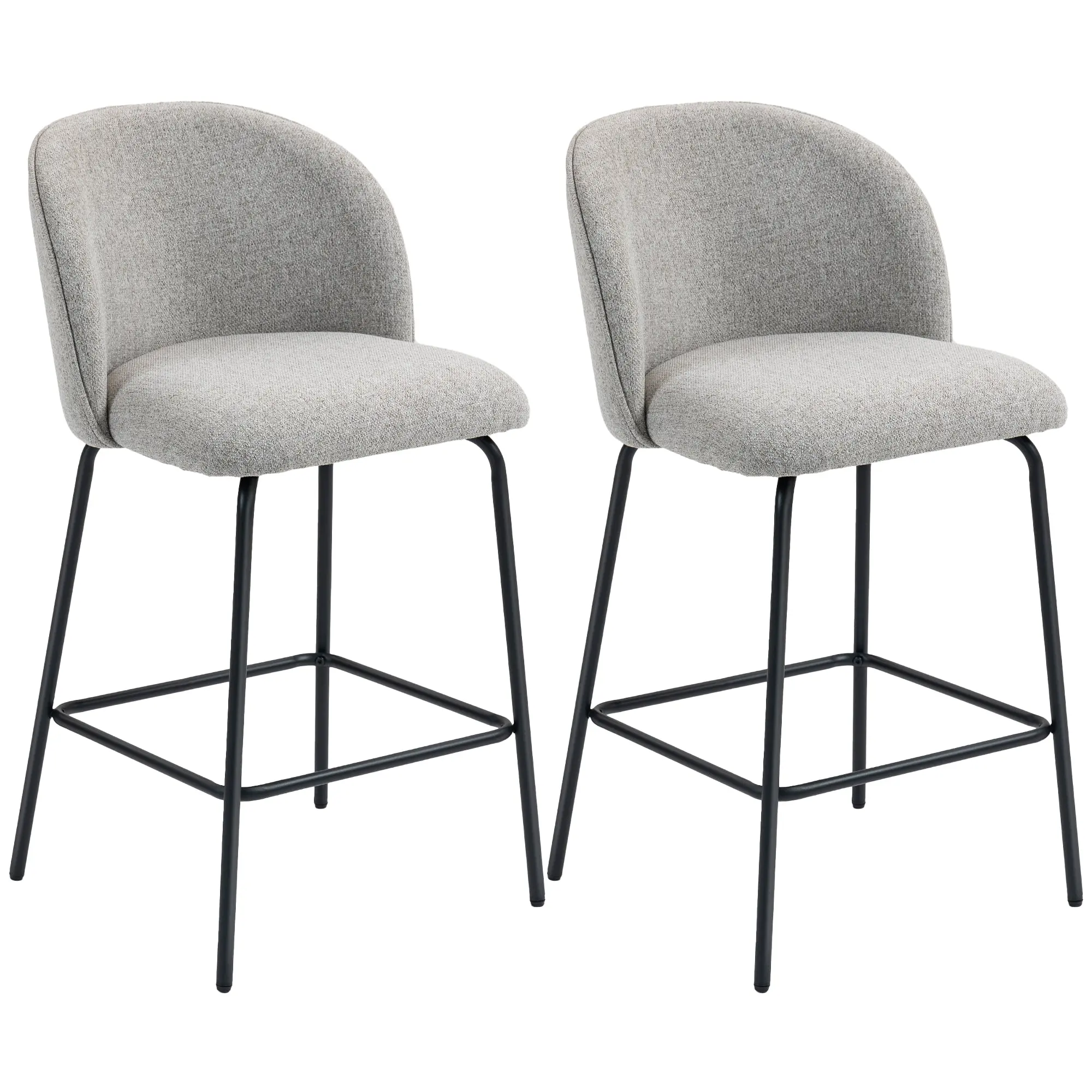 Bar Stools Set of 2, 27" Counter Height Barstools with Backrest, Upholstered Linen Bar Chairs with Footrest, Dark Grey
