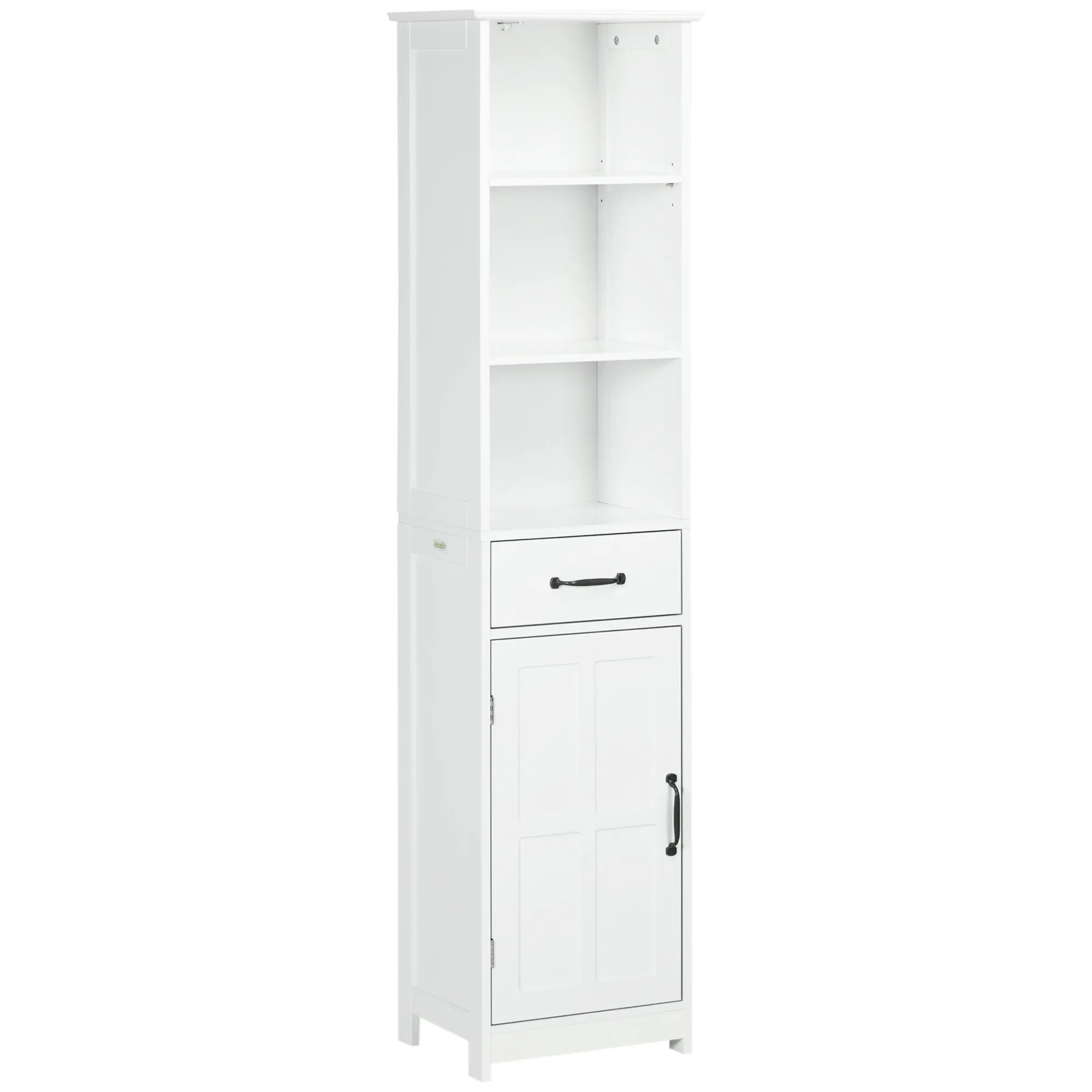 65" Tall Bath Linen Cabinet w/ 3 Open Shelves, Recessed Door & Adjustable Shelf, White