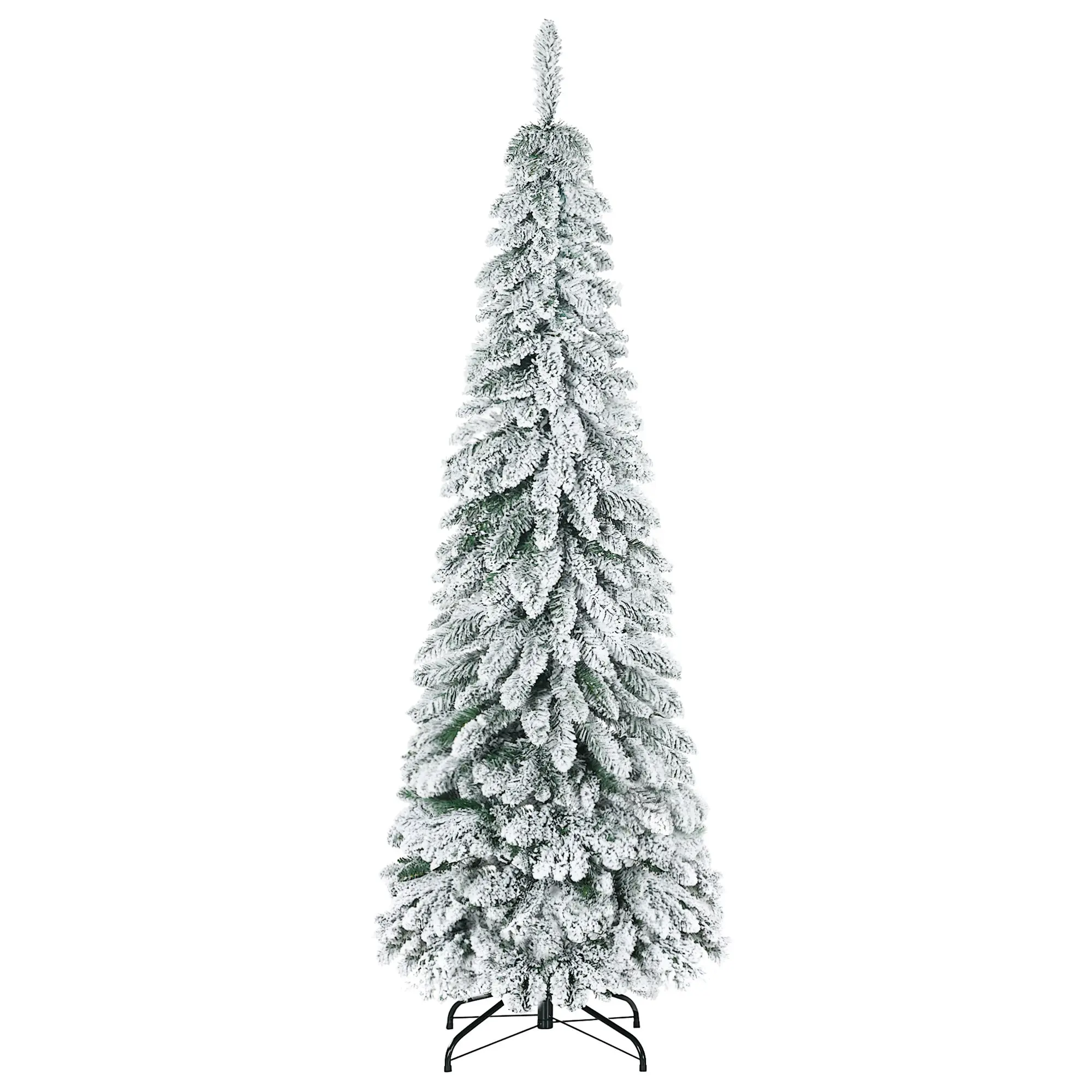 6ft Artificial Christmas Tree with 523 Snow Flocked Branches, Downswept Shape, Steel Base