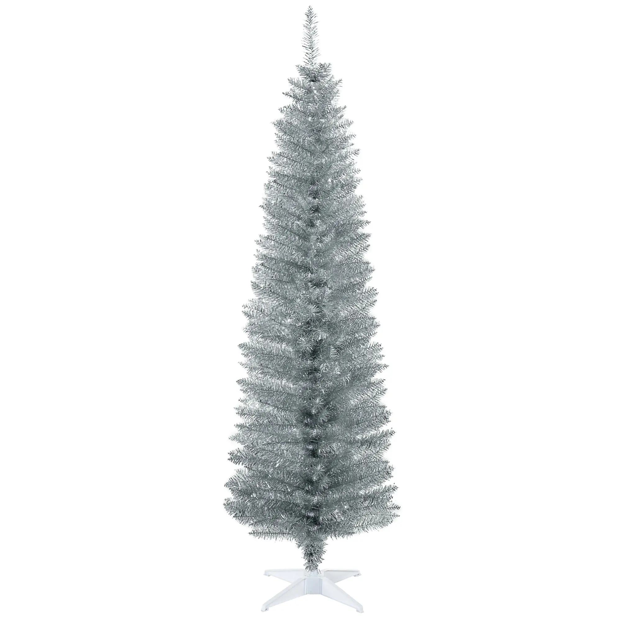 6' Artificial Pencil Christmas Tree with 390 Realistic Branch Tips and Stand Silver