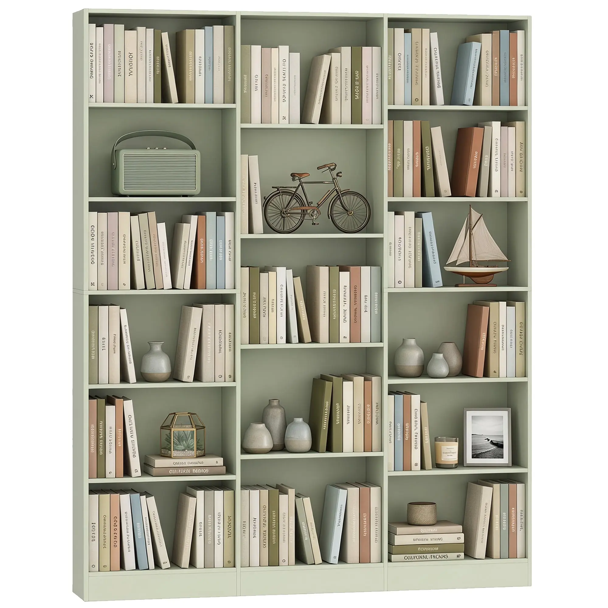 6-Tier Tall Bookcase with 17 Cubes, Adjustable Freestanding Shelf for Home Office & Living Room, 149 x 23.6 x 188 cm, Light Green