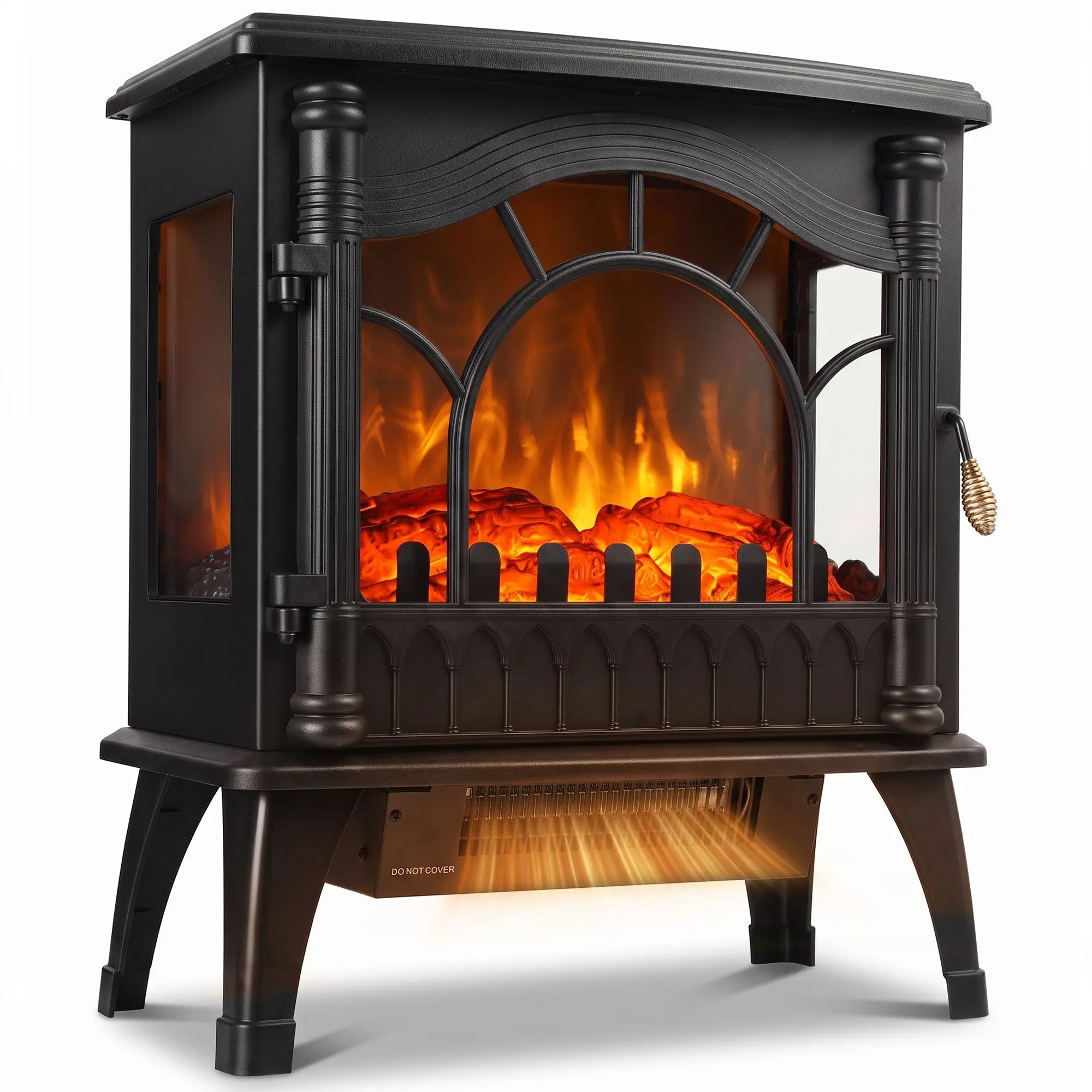 1000-2000W Freestanding Electric Fireplace with 3D Flame, Adjustable Temp, Black
