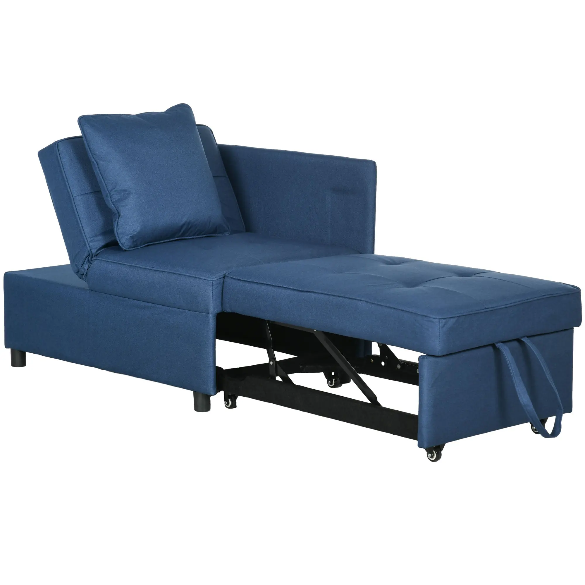 Convertible Single Sofa Bed w/ Thick Padded, 3-in-1 Multi-Functional Sofa with Wheels, Blue