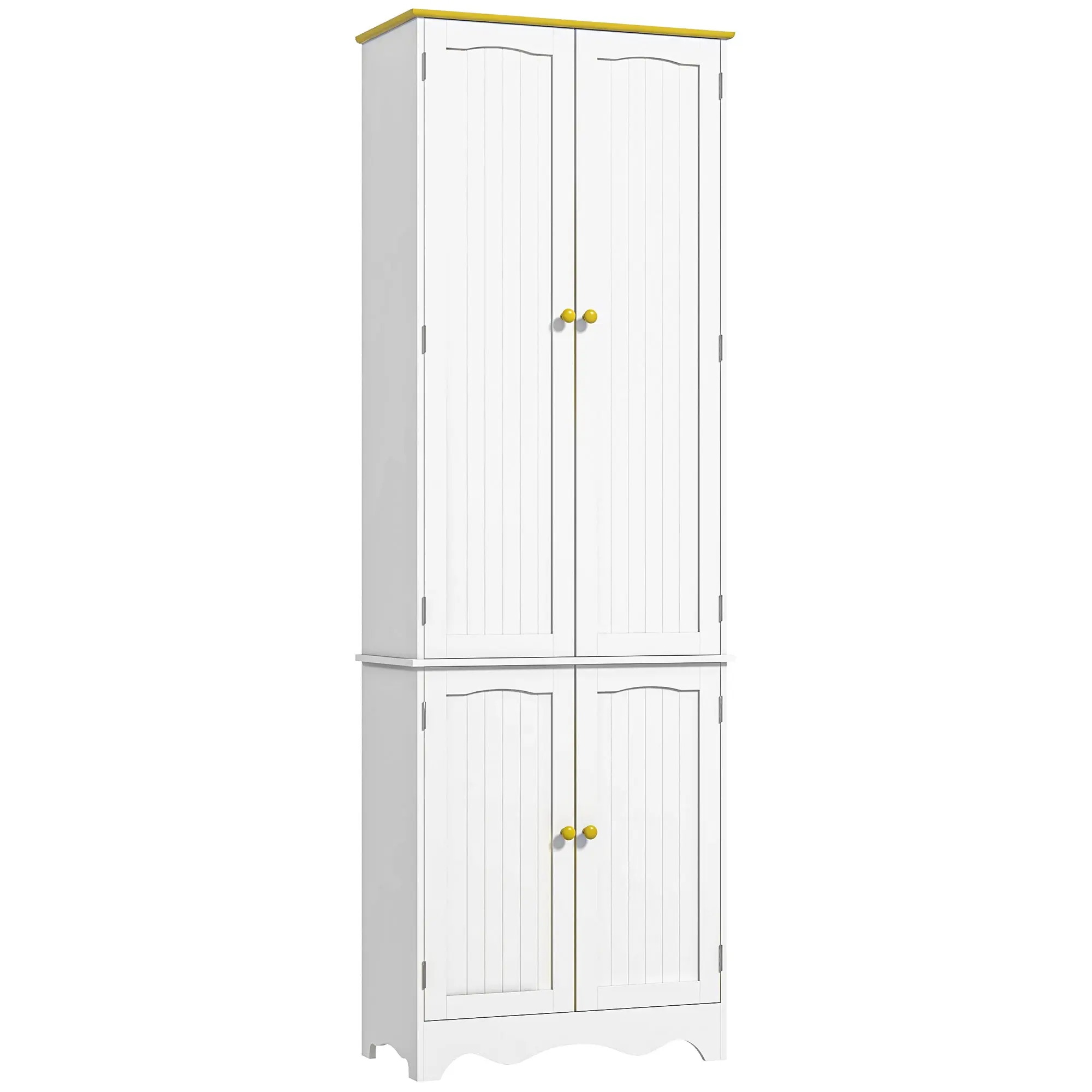 72" Tall Kitchen Pantry with 4 Shelves & 4 Doors, White