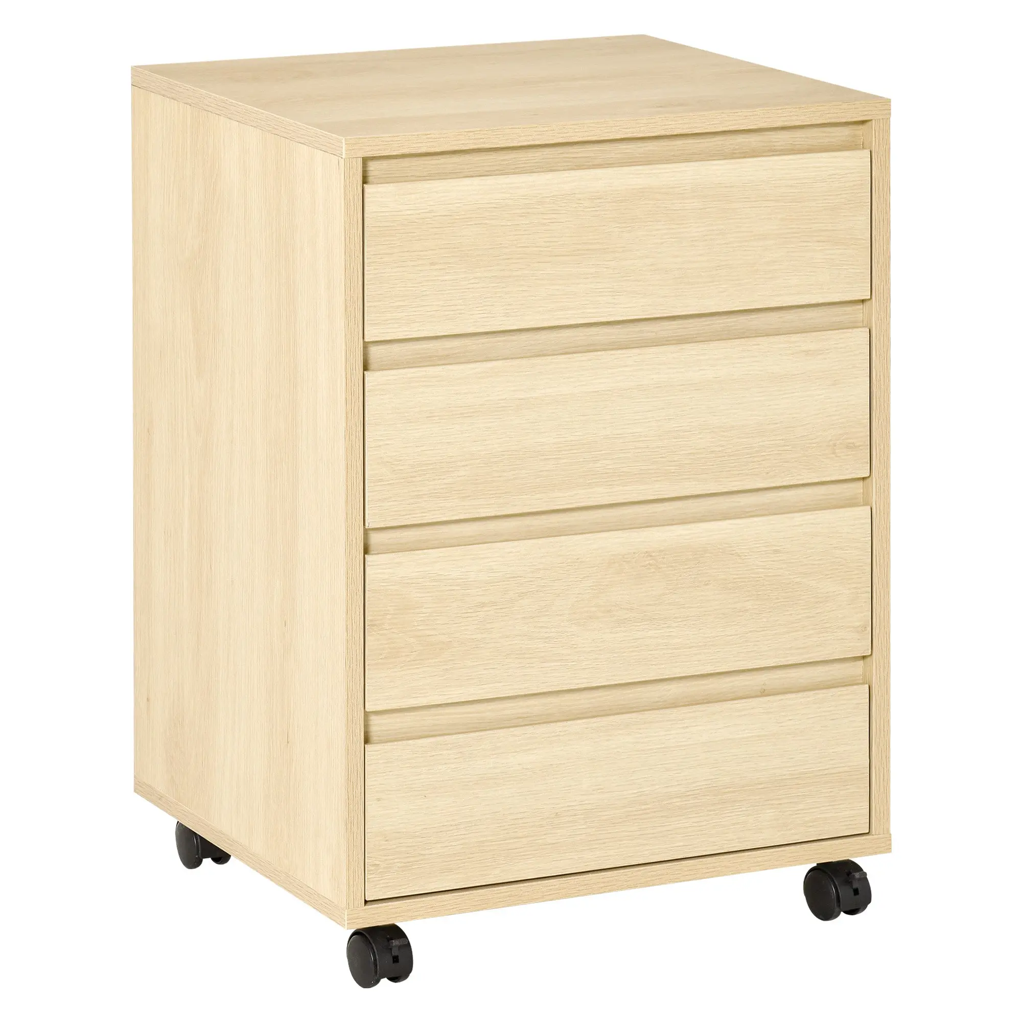 Mobile 4-Drawer Filing Cabinet with Wheels for Under-Desk Office Storage, Natural