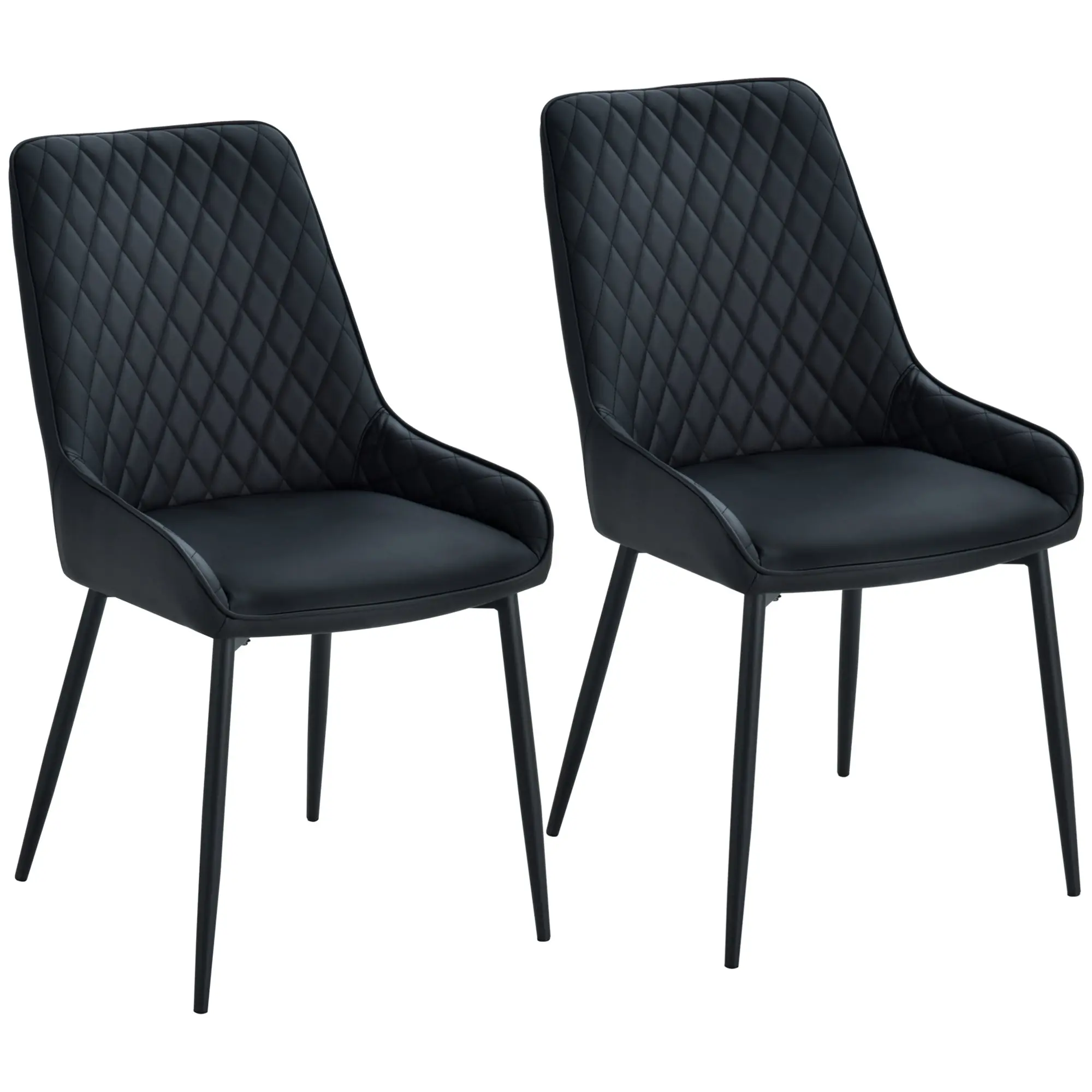 Set of 2 PU Leather Dining Chairs with Tufted Backs & Steel Legs, Black