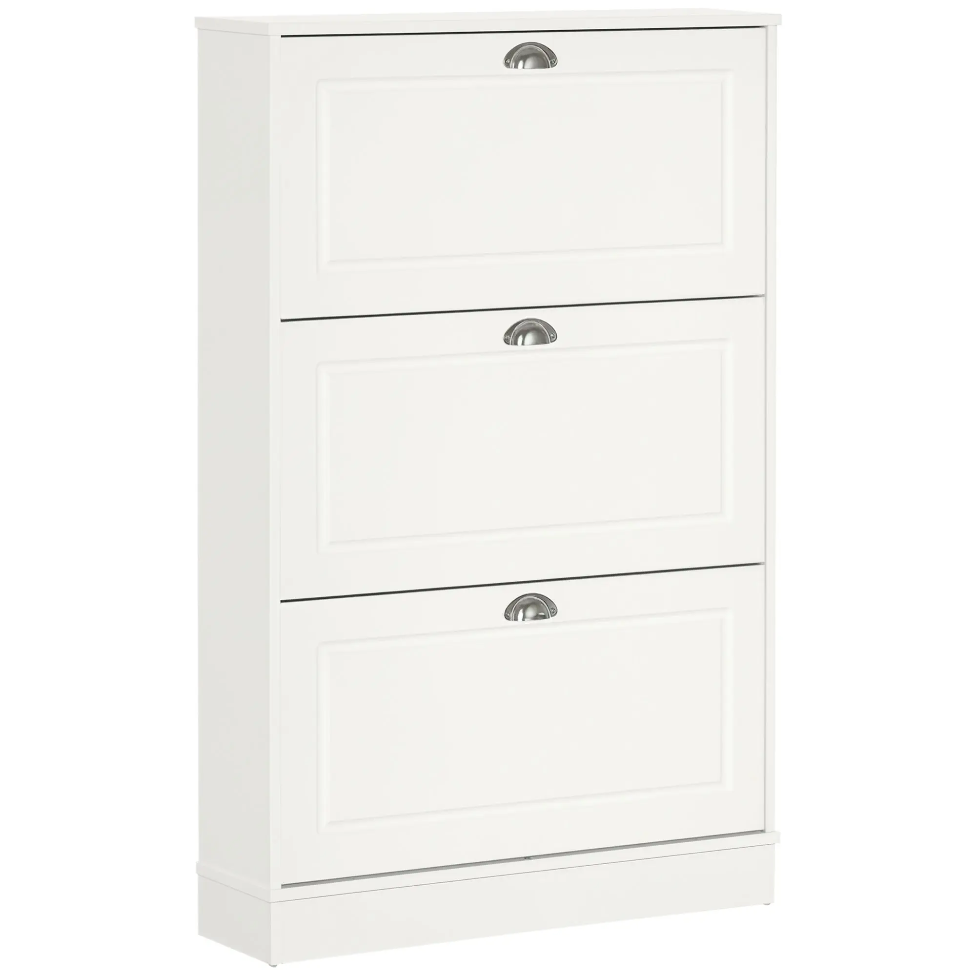 Narrow Shoe Cabinet with 3 Flip Drawers and Countertop for 12 Pairs, White