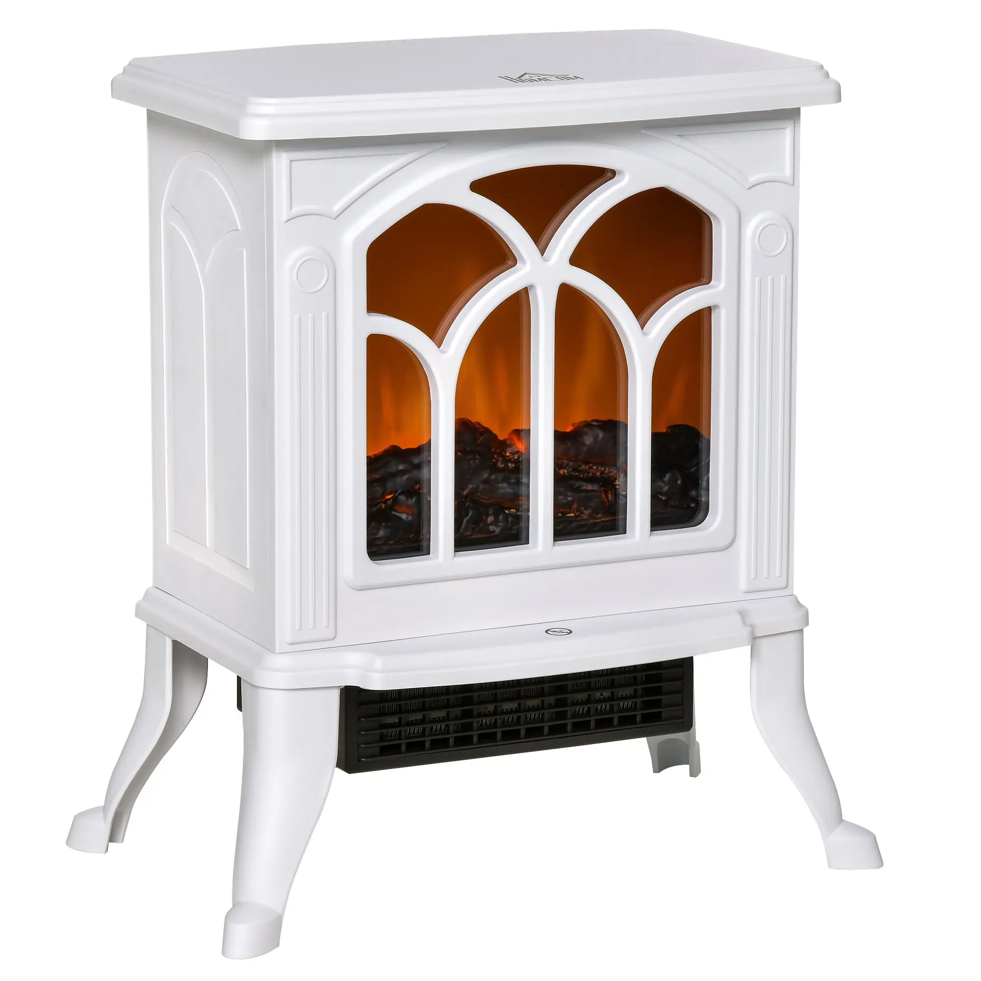 30" Freestanding Electric Fireplace Heater with Flame Effect, 750W/1500W, White