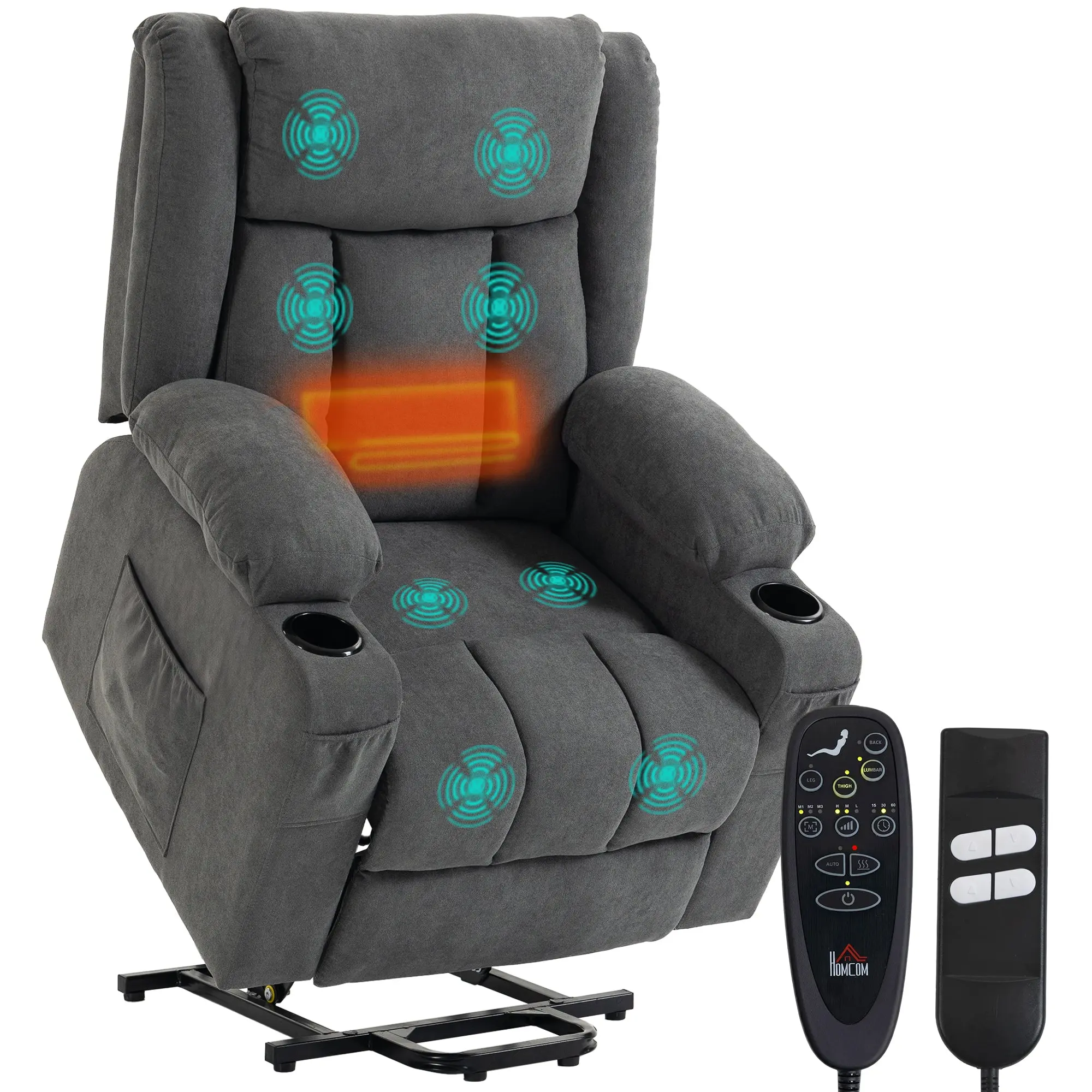 55° Dual Motor Power Lift Recliner for Elderly with Massage & Heat, Dark Grey