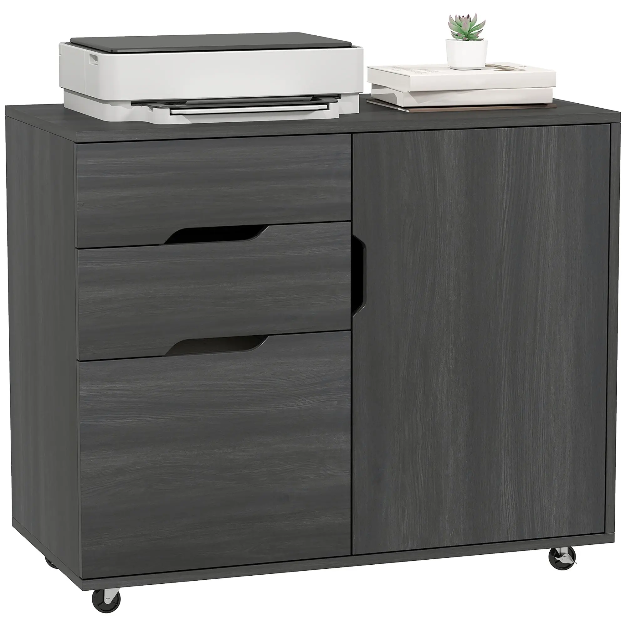Lateral 3-Drawer File Cabinet with Lockable Wheels for A4 & Letter Files, Black