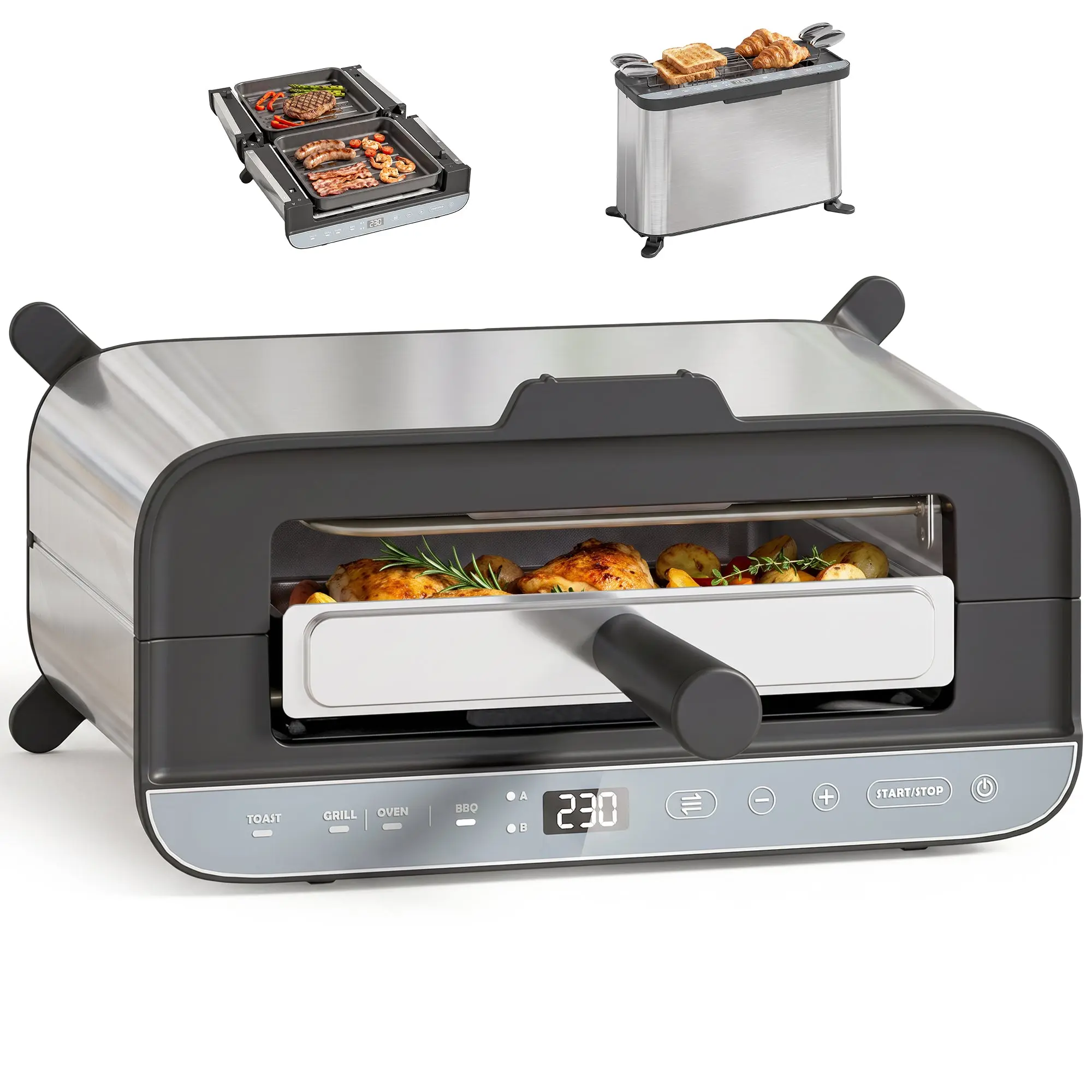 3-in-1 Mini Oven 4.9L with Long-Slot Toaster & Grill, Stainless Steel, 1700W