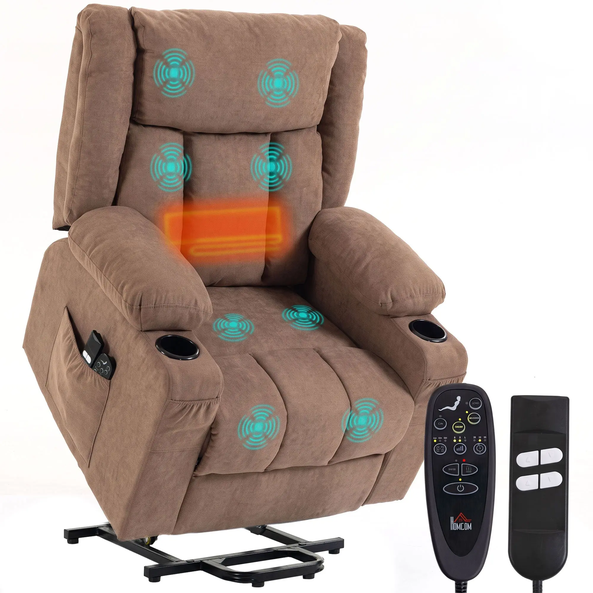 55° Dual Motor Power Lift Recliner for Elderly with Massage & Heat, Brown