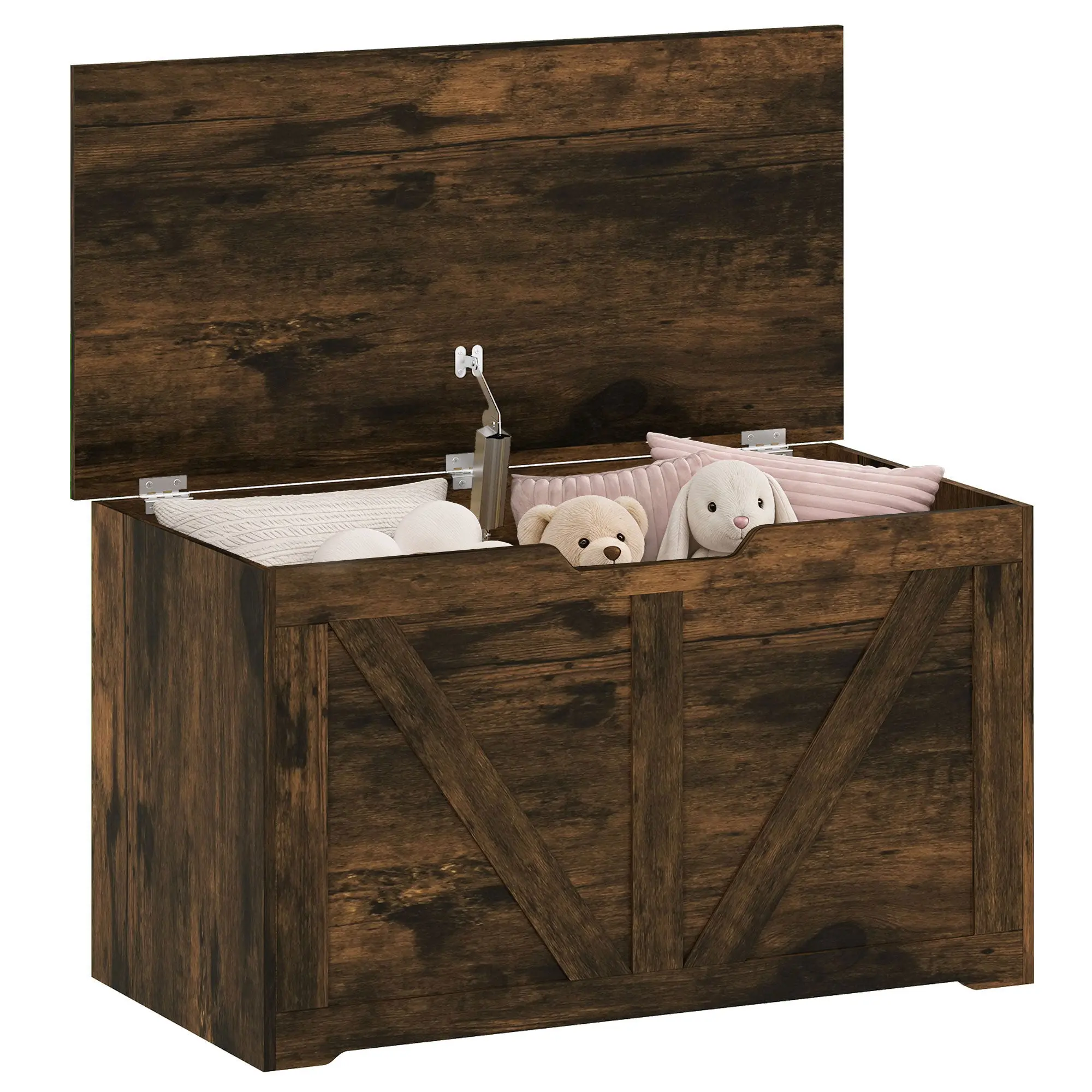 100L Storage Bench with Safety Hinge and Handle, 80 x 40 x 45 cm Rustic Brown