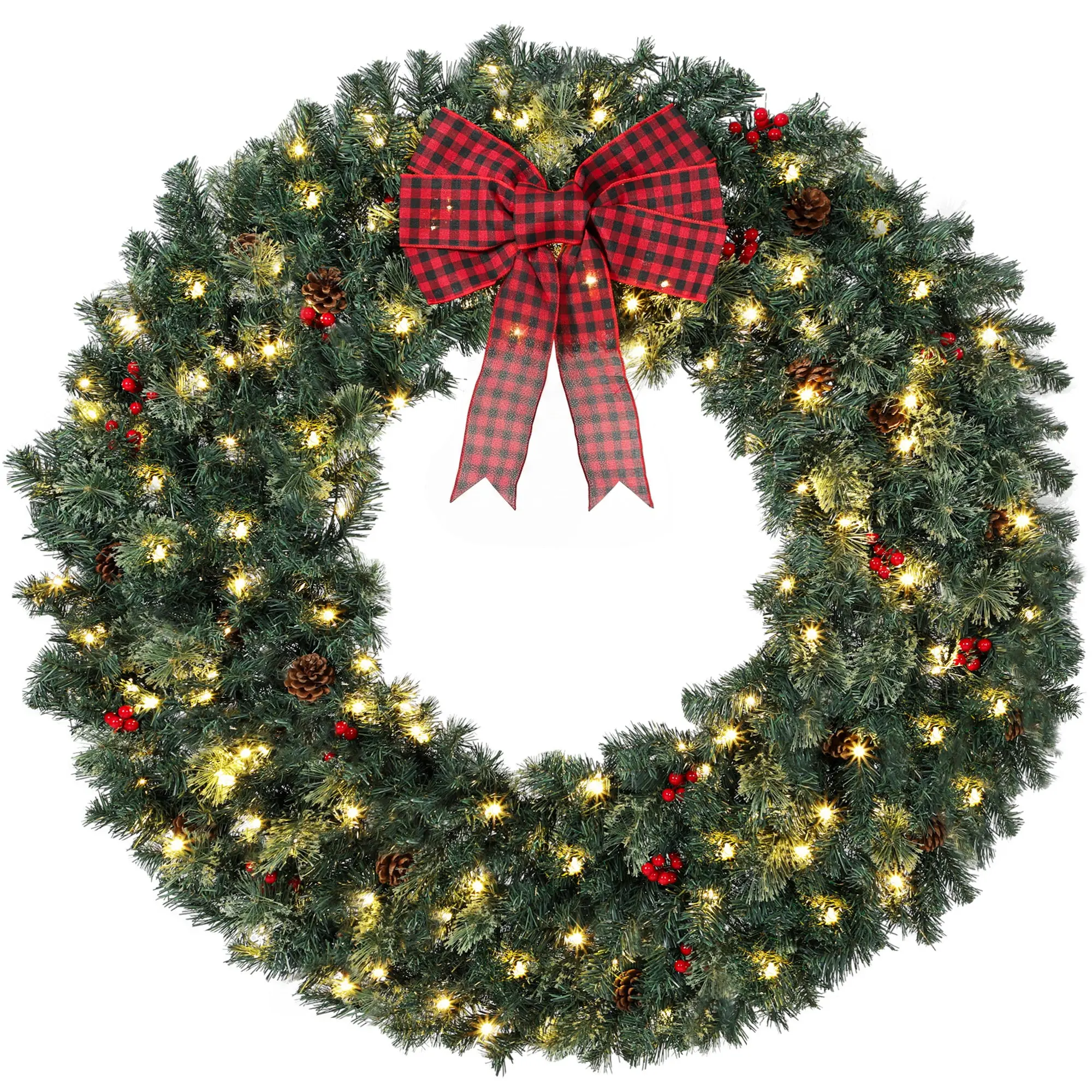 48" Pre-Lit Crestwood Spruce Artificial Christmas Wreath with Bow, 150 LED Lights, 8 Modes, Green