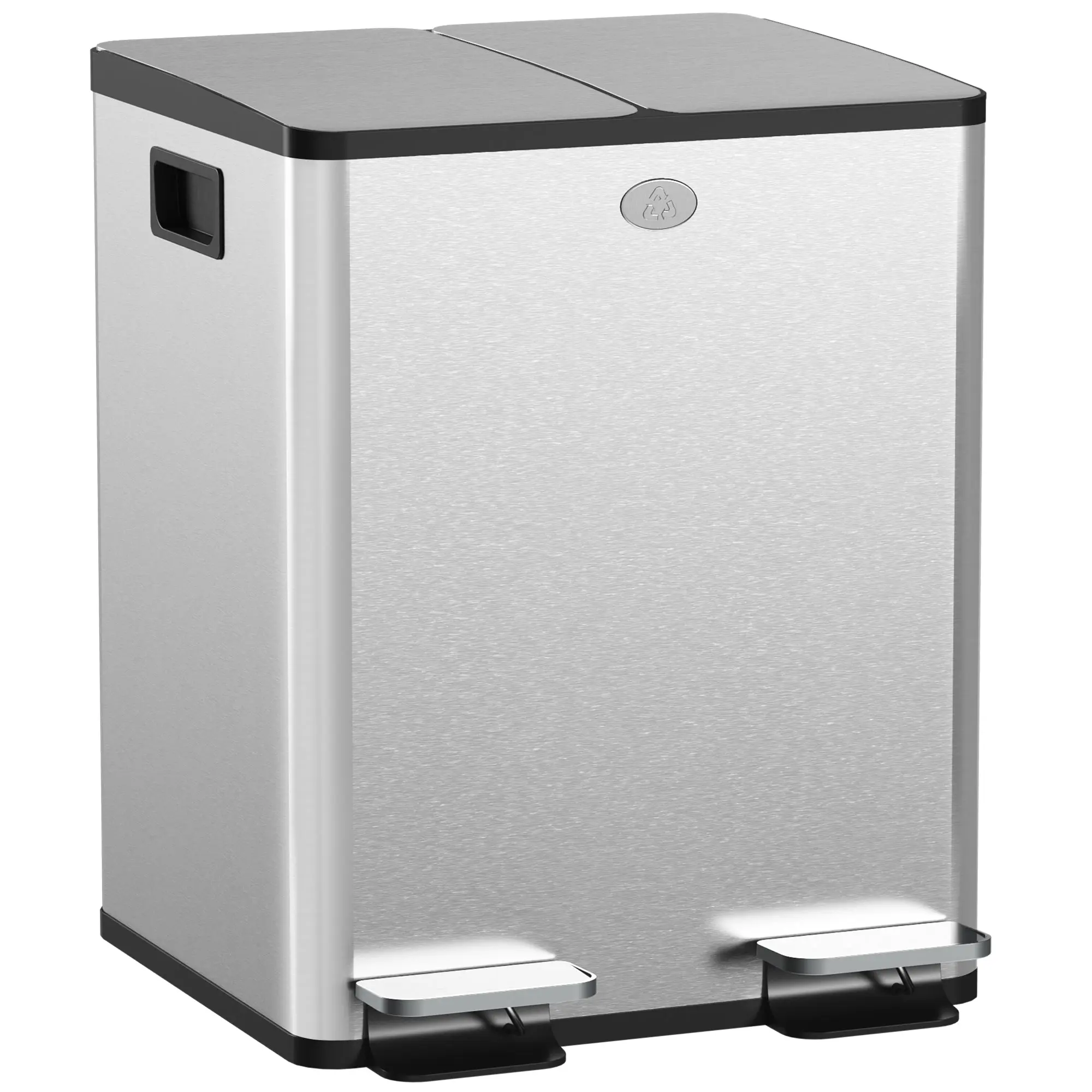 Dual Kitchen Bin, 2 x 20L Stainless Steel Double Rubbish Bin with Soft Close Lid, Silver
