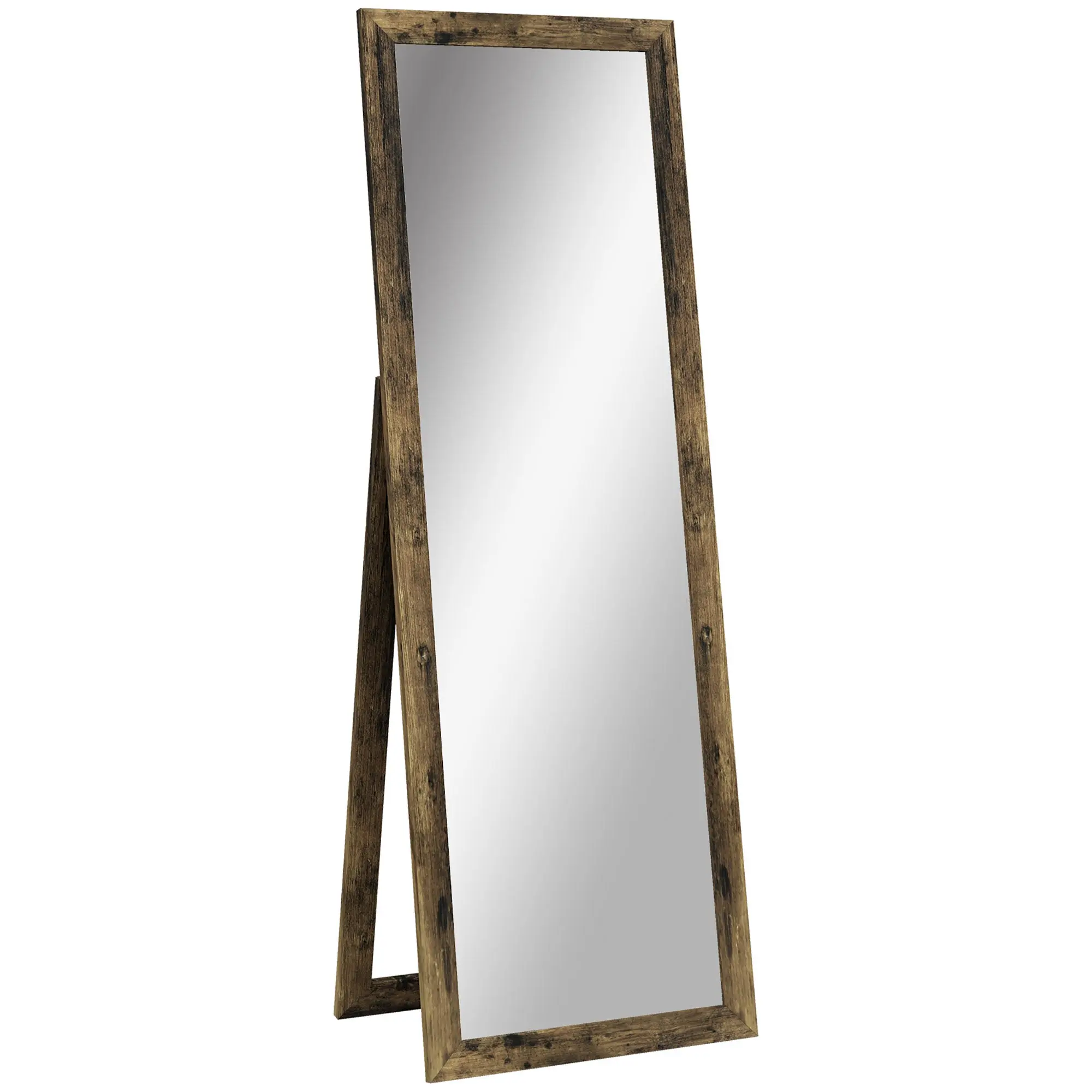 58" x 20" Full Length Mirror, Rectangular Floor Standing Mirror for Bedroom, Rustic Brown